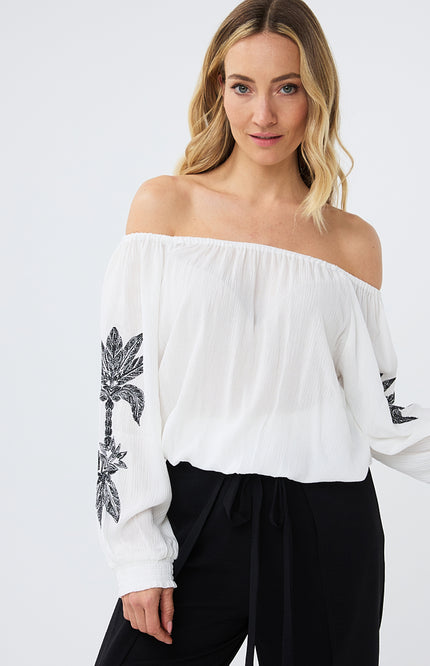 EsQualo Blouse batwing embroidery offwhite 14234 Stretchshop.nl