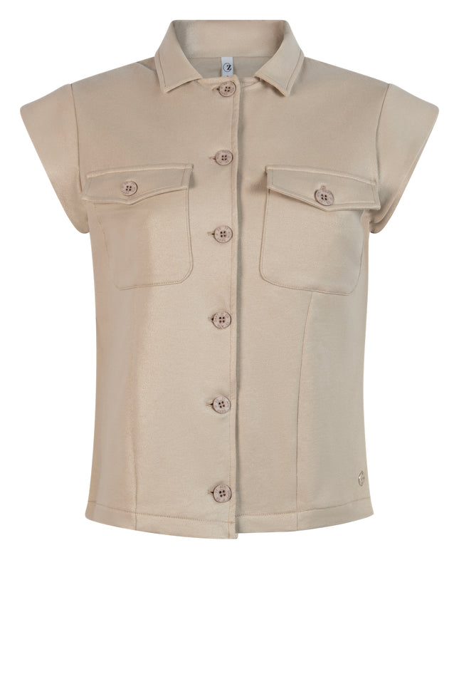 Jacket amee coated sleevesless sand 242 - Stretchshop.nl