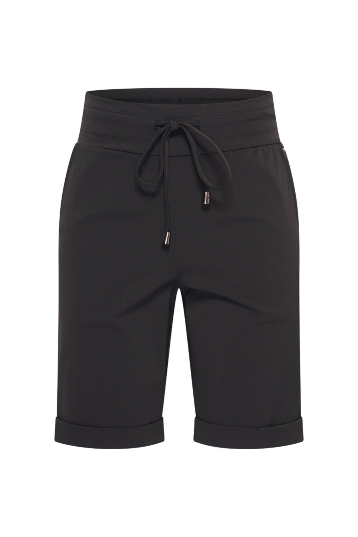 Zwarte reisshort van Mi Piace met elastische taille en casual pasvorm, geschikt voor comfortabele vakantiedagen.