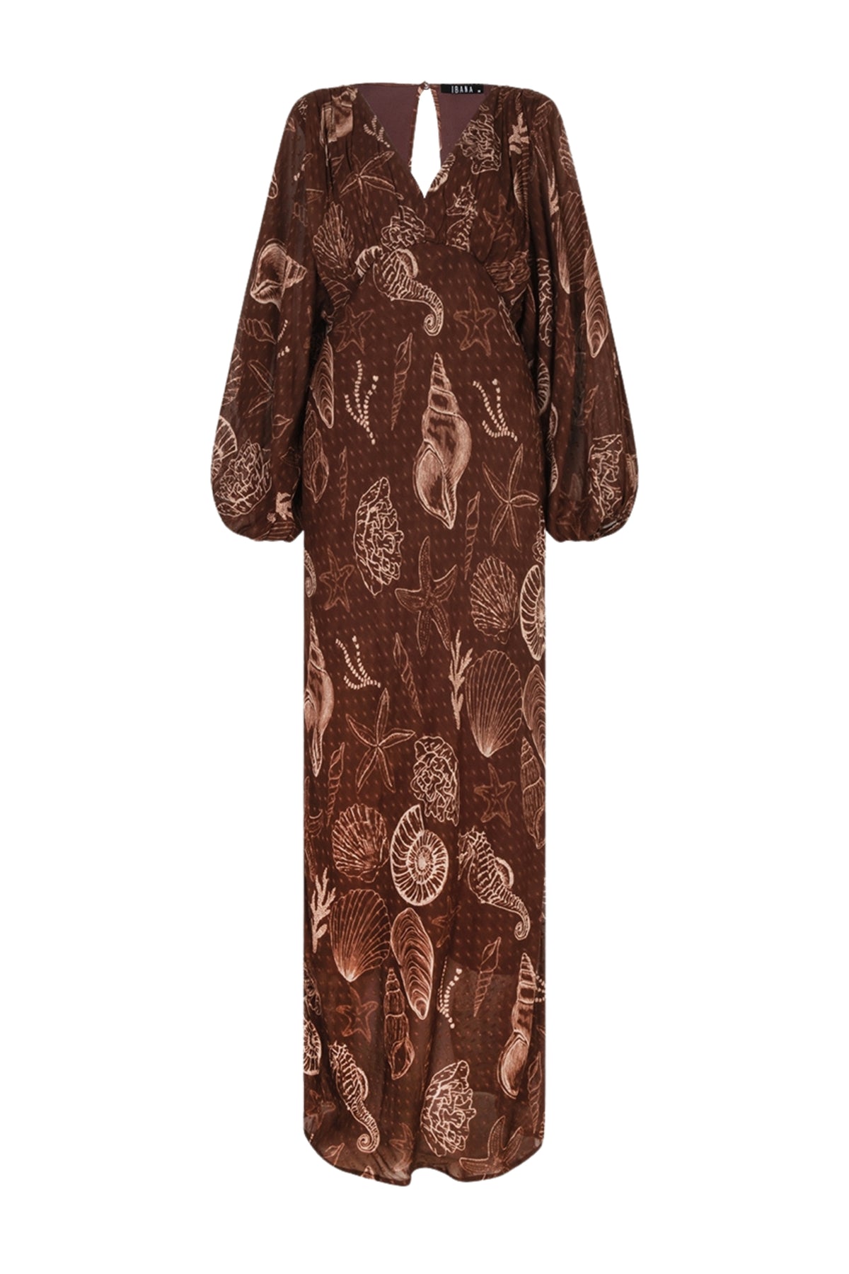 Ibana Danoli Shell marron jurk met vloeiende stof en elegante snit, perfect voor een stijlvolle uitstraling.