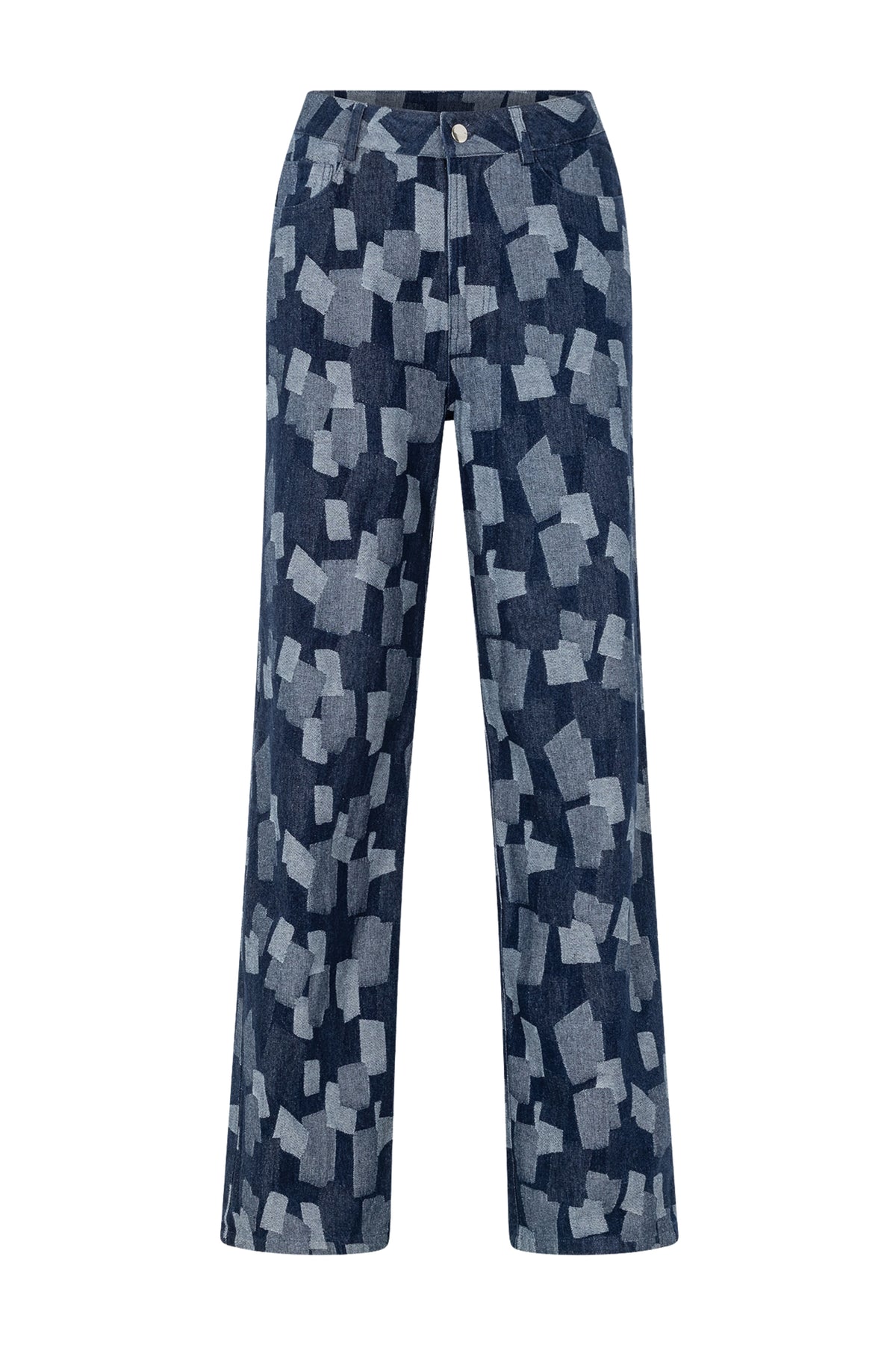 Studio Amaya All Day Multi Print jeans met kleurrijk gebrukt design en casual pasvorm, zichtbaar op de afbeelding.