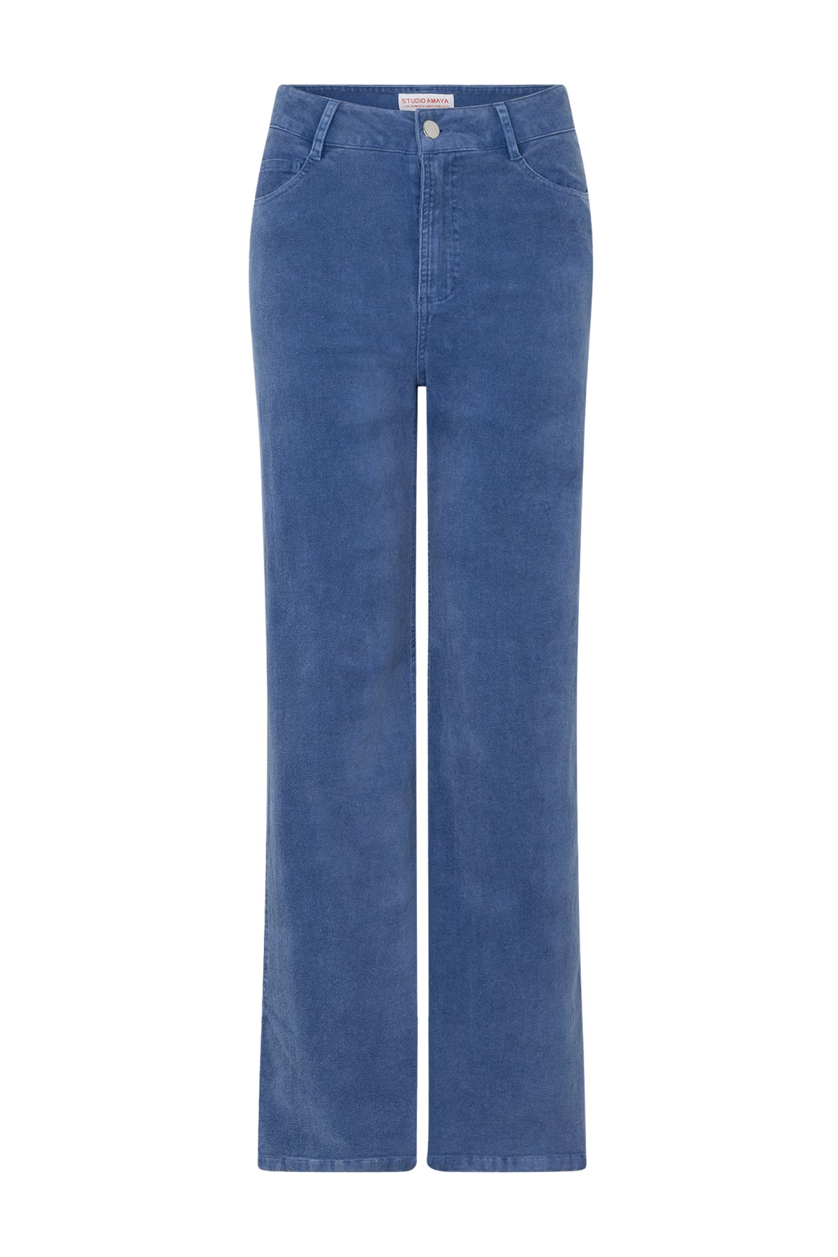 Lichtblauwe broek van Studio Amaya uit de Good Mood collectie, stijlvolle en comfortabele damesbroek met elastische taille.