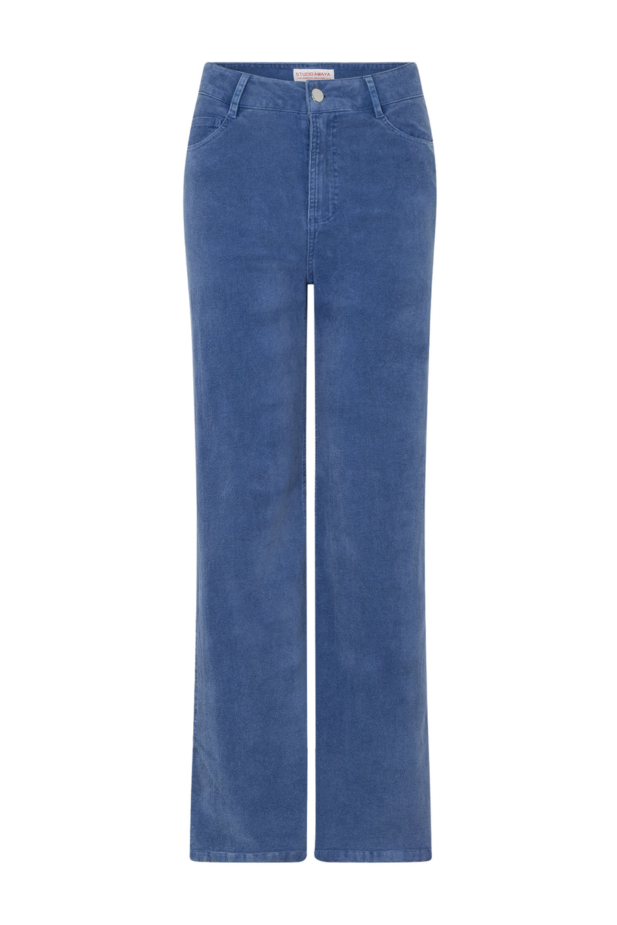 Lichtblauwe broek van Studio Amaya uit de Good Mood collectie, stijlvolle en comfortabele damesbroek met elastische taille.