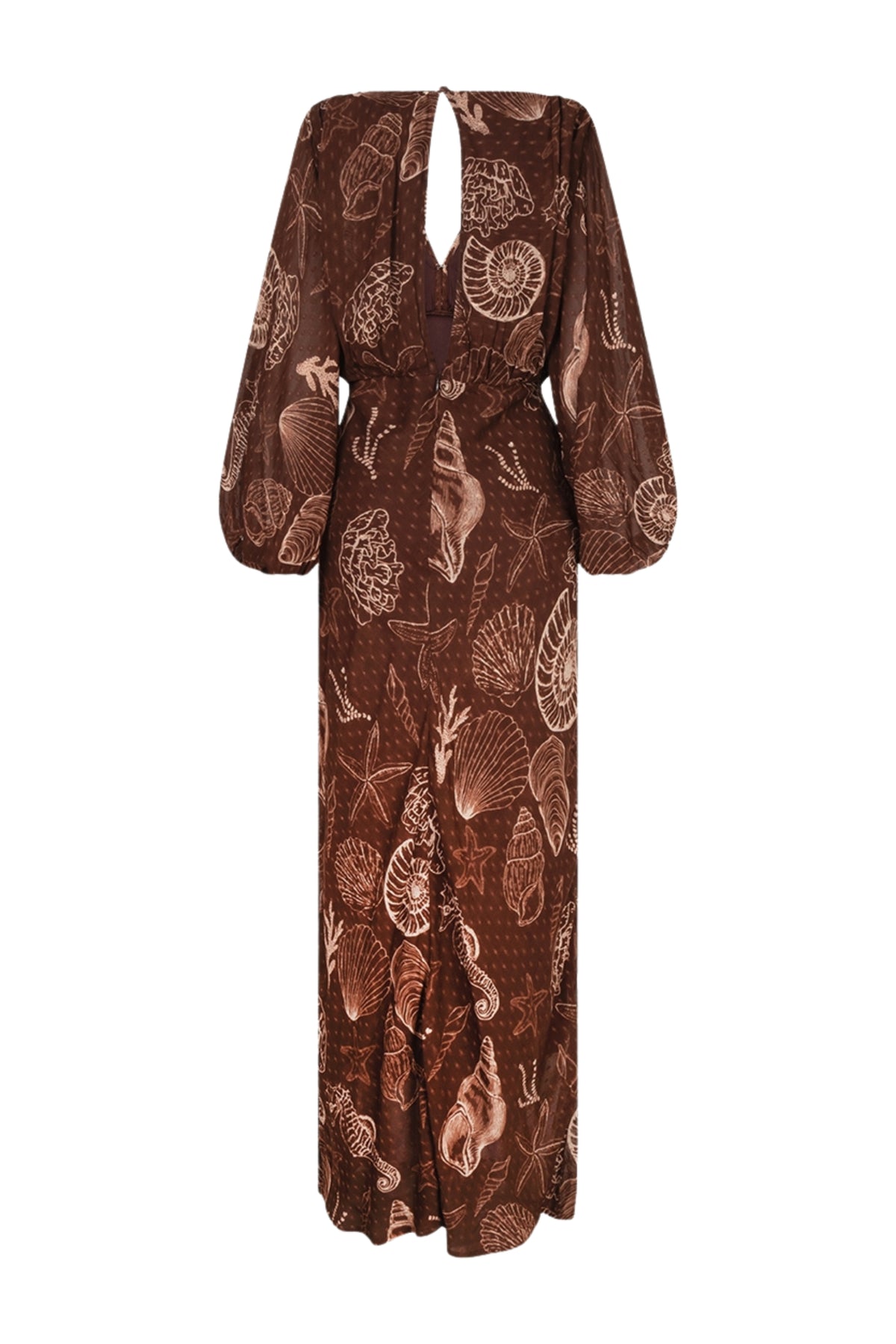 Ibana Danoli Shell marron jurk met vloeiende stof en elegante snit, perfect voor casual en feestelijke gelegenheden.