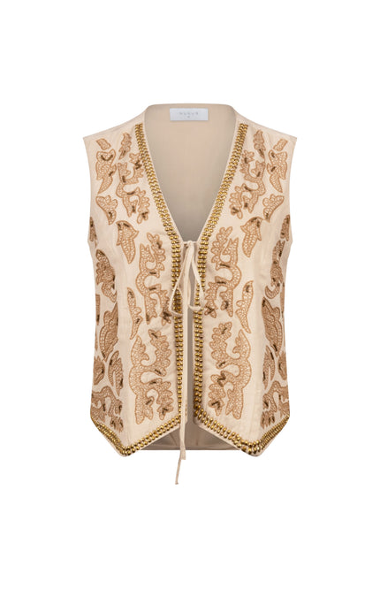 Nukus Gilet Momo Embroidery Sand NKS08027 Stretchshop.nl