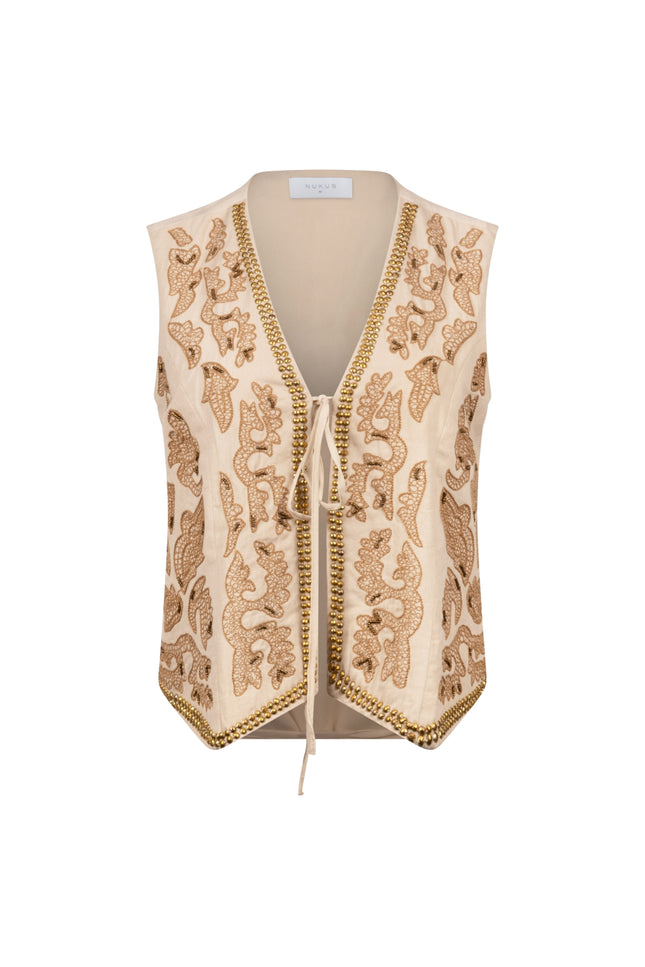 Nukus Gilet Momo Embroidery Sand NKS08027 Stretchshop.nl