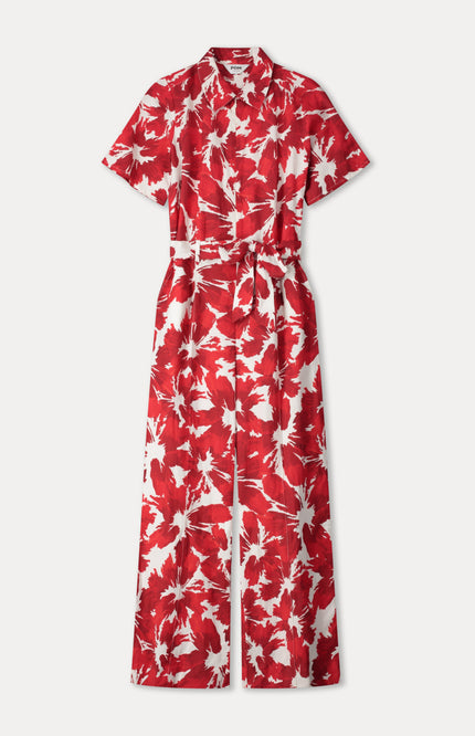 POM Amsterdam Jumpsuit Bubble Bloom Red Linen SP9591 Stretchshop.nl