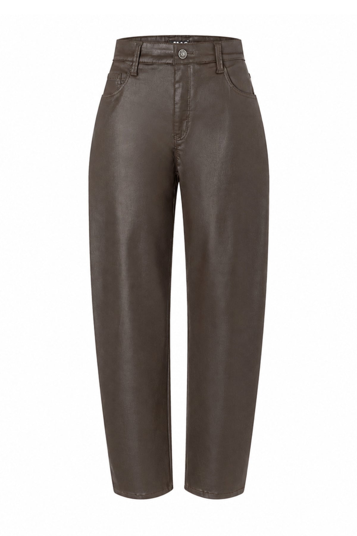 Donkerbruine Danni jeans van MAC Jeans, getailleerd model met ritssluiting en sierlijke details op de broek.