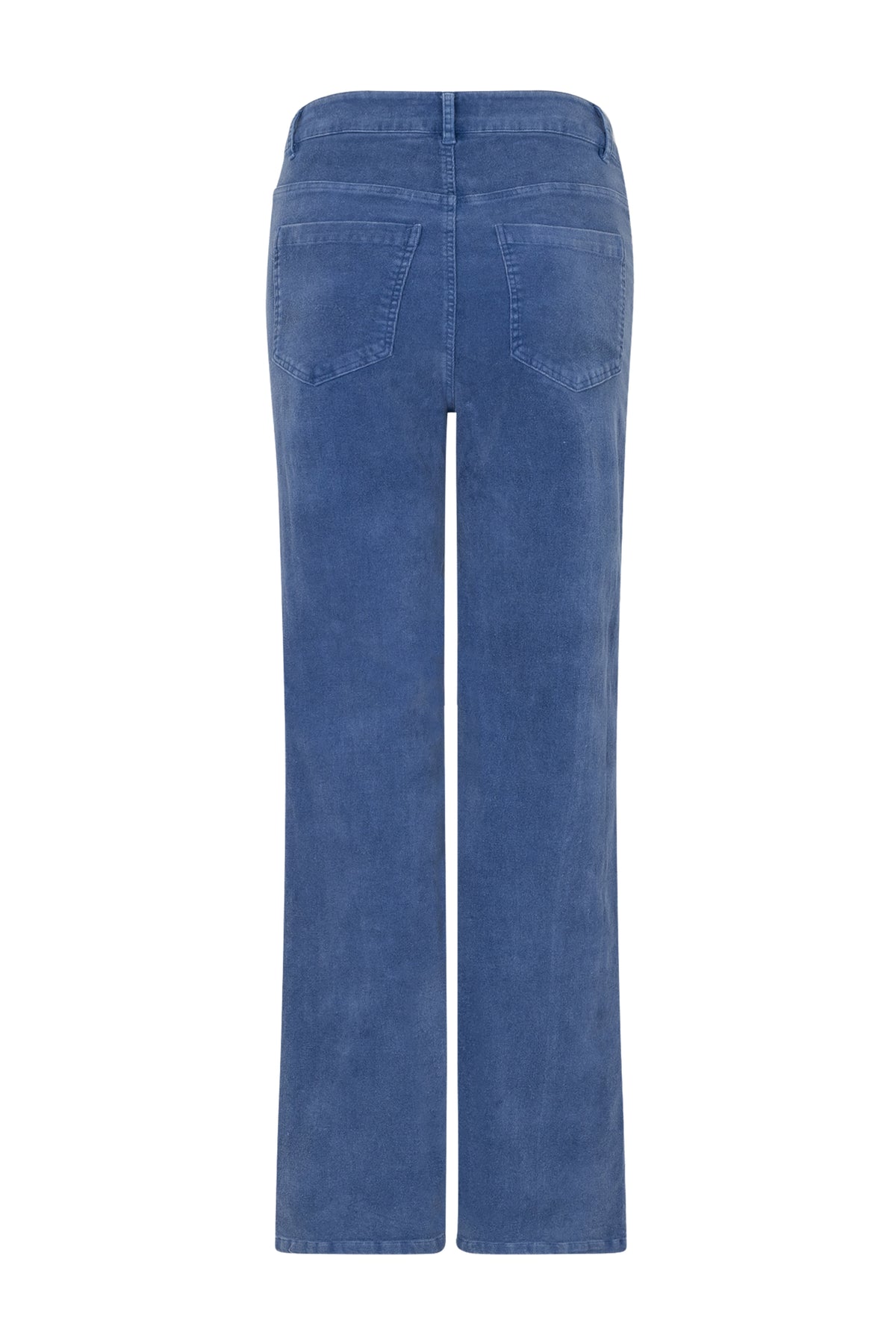 Blauwe Studio Amaya Good Mood broek met een losse pasvorm en elastische taille, gedragen door een model.