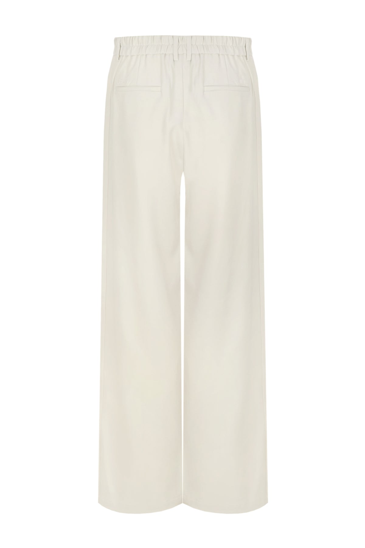 G-maxx Izabella Sand broek met rechte snit en elastische taille, zichtbaar op de afbeelding.