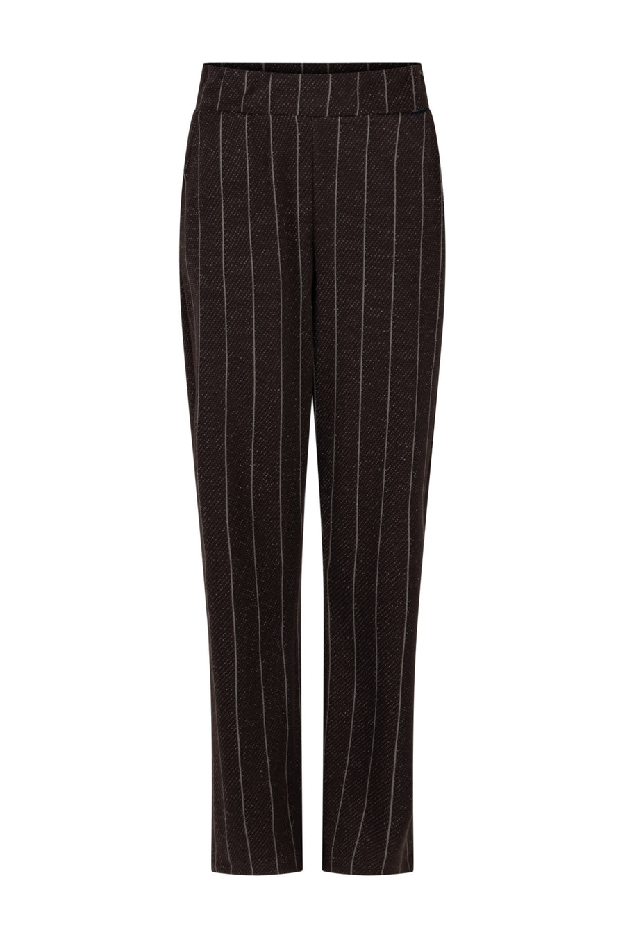 Zoso Nadine Espresso broek in donkerbruin met rechte snit en tailleband, zichtbaar op de afbeelding.