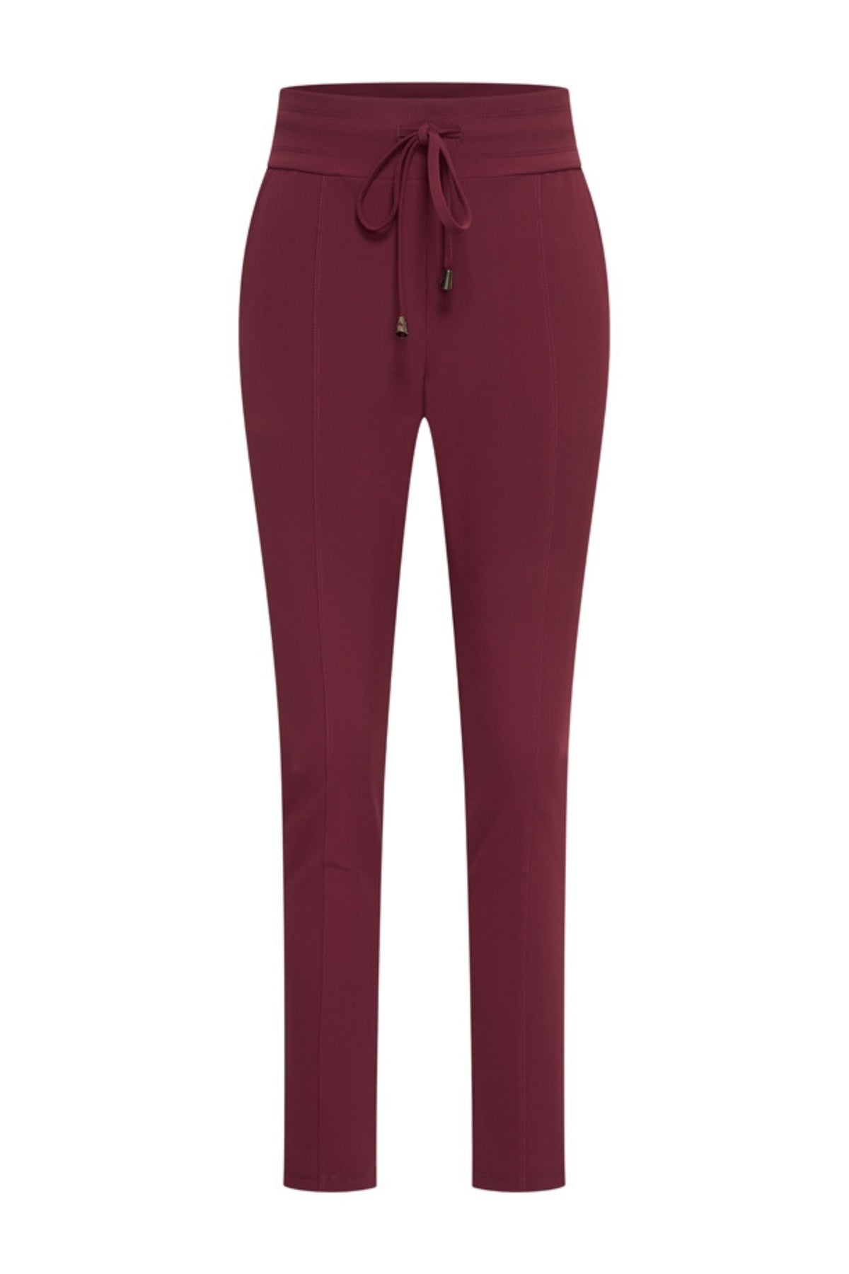 Bonded Travel broek van Mi Piace in burgundy, met comfortabele pasvorm en eenvoudige stijl, zichtbaar in de afbeelding.