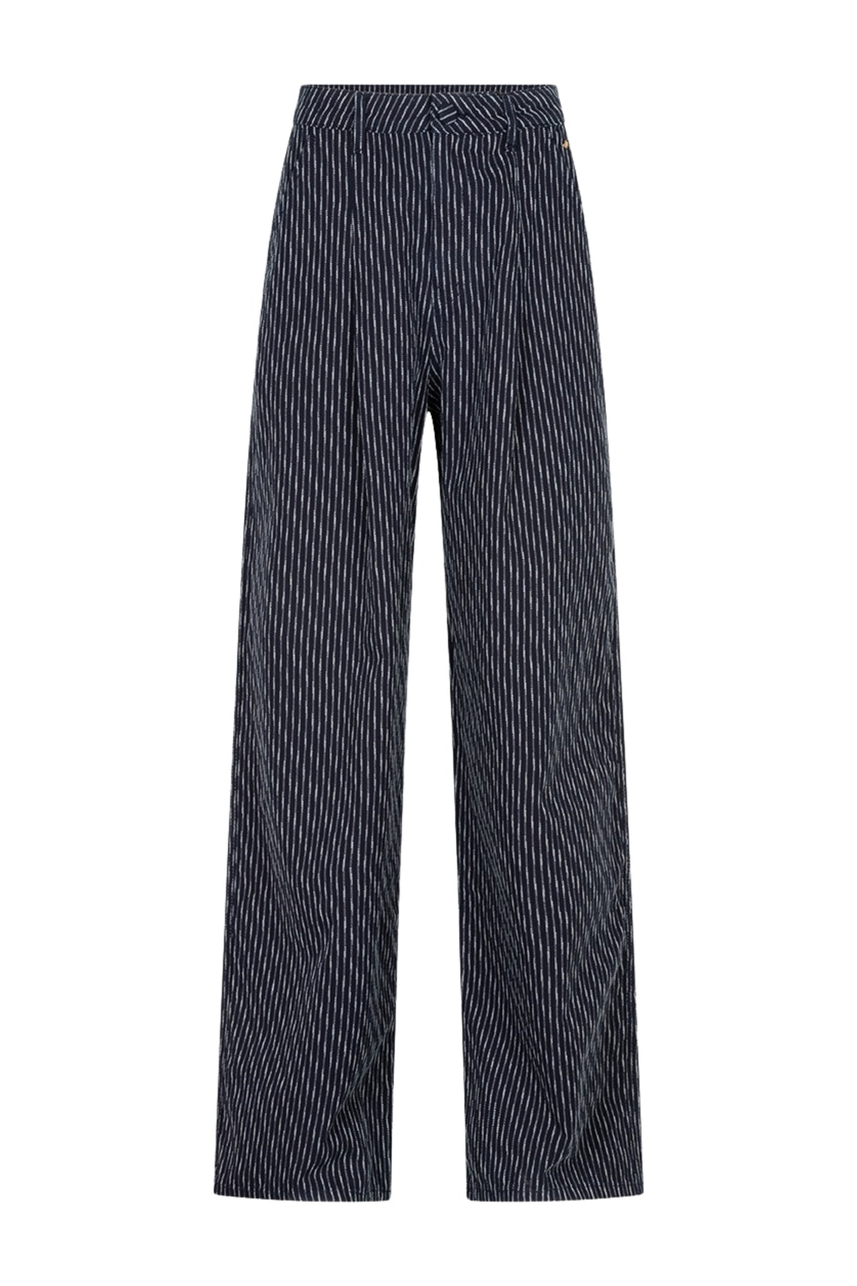 Ibana Prisa Chalk Stripes broek met wit en zwarte strepen, comfortabel en stijlvol voor dagelijks gebruik.