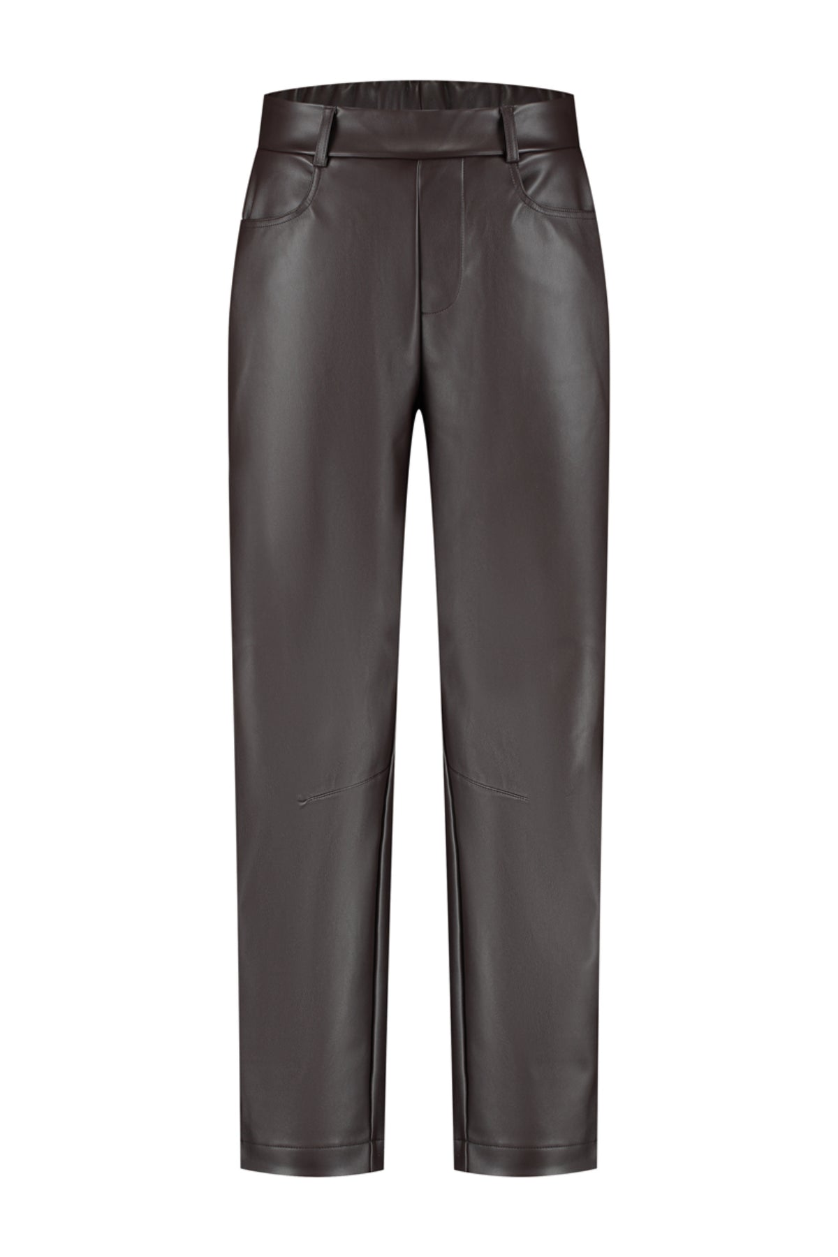 Donkere bruine broek Idina van Lady Day, recht model met comfortabele pasvorm en subtiele details.