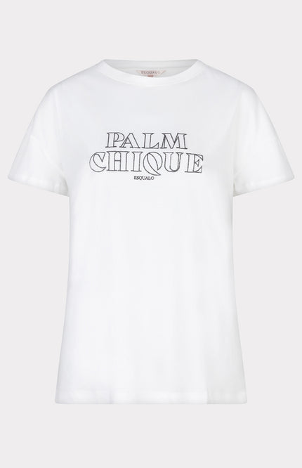EsQualo T-shirt palm chique offwhite black 05203 Stretchshop.nl