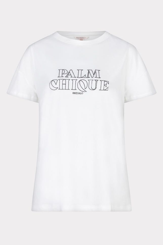 EsQualo T-shirt palm chique offwhite black 05203 Stretchshop.nl