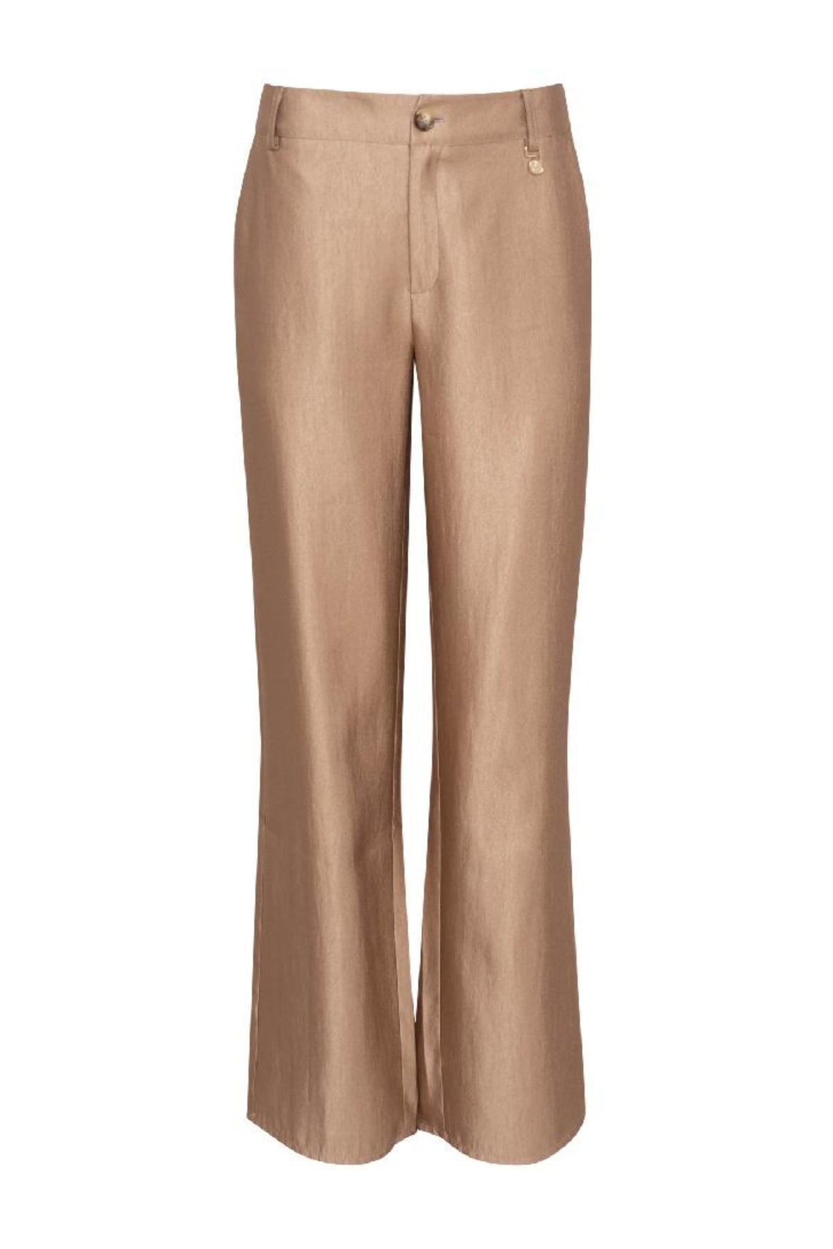 Gouden broek Cizzy van Maicazz & Zizo, lichtgewicht en stijlvolle damesbroek, getoond in een modieuze pasvorm.