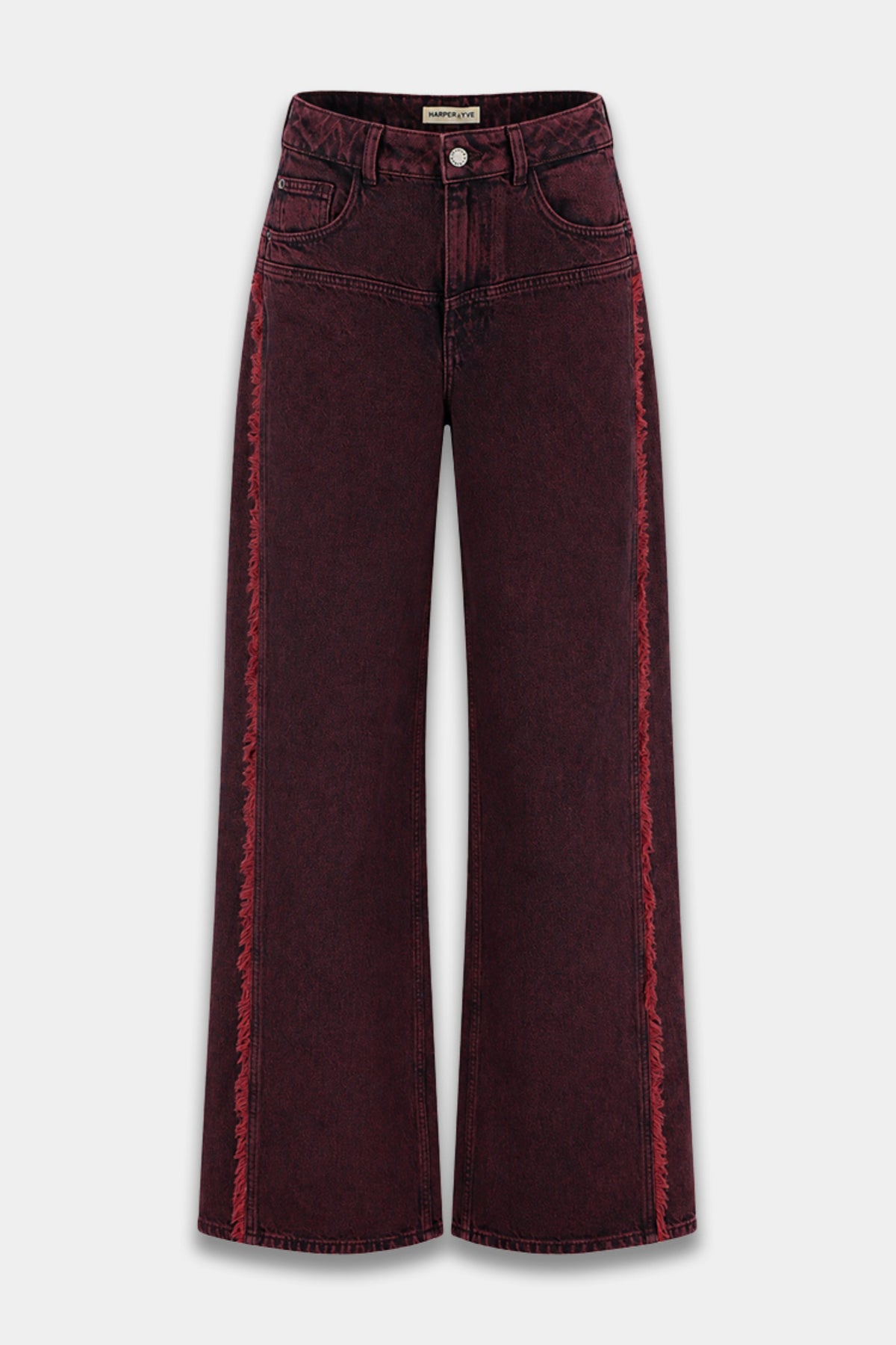 Harper & Yve Charissa Tipsy rode jeans met rechte snit en opvallende rode kleur, zichtbaar op de afbeelding.