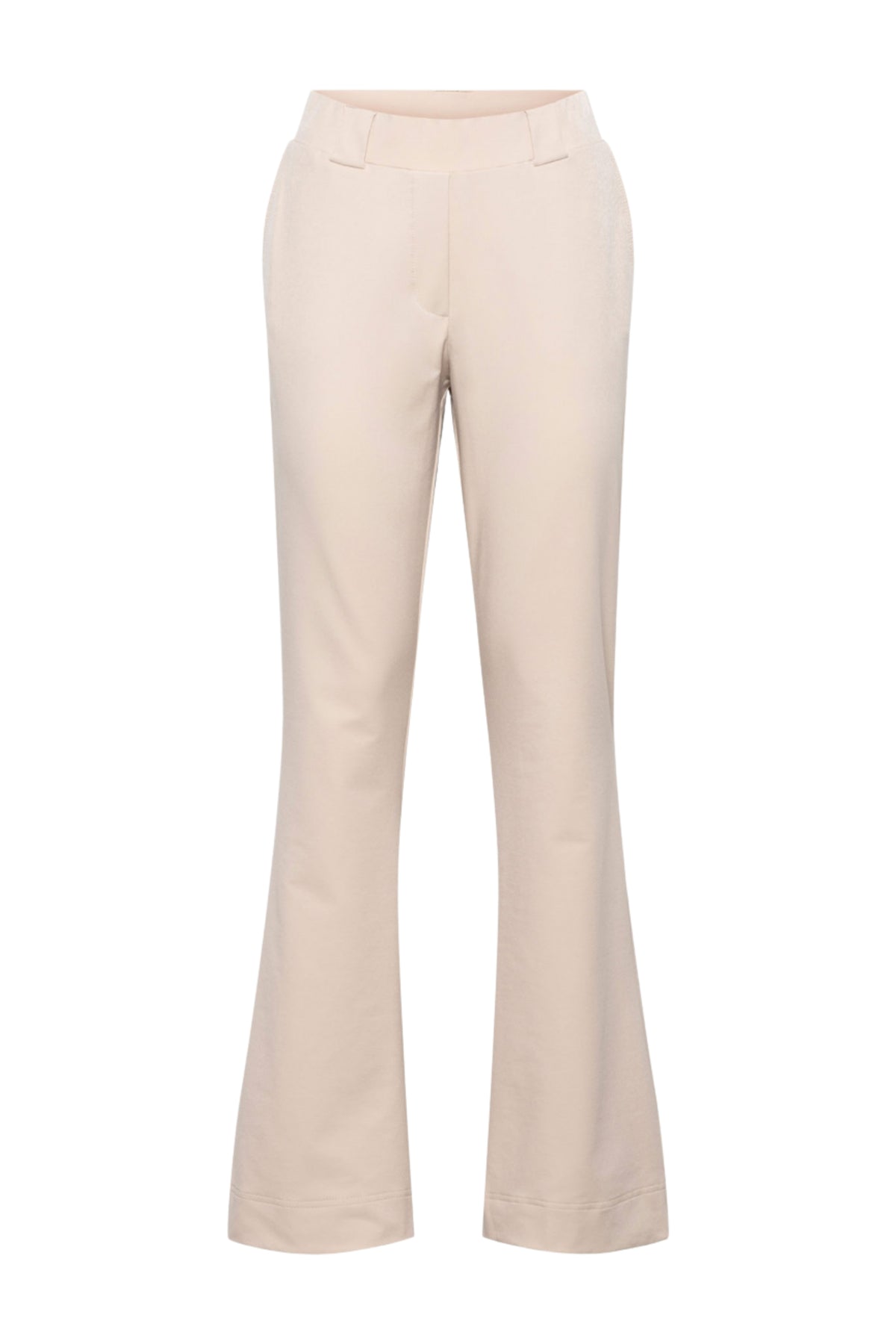 Zwarte travel broek Penelope Flare Sand van &Co woman, met wijde pijpen en comfortabele pasvorm, voor damesmode