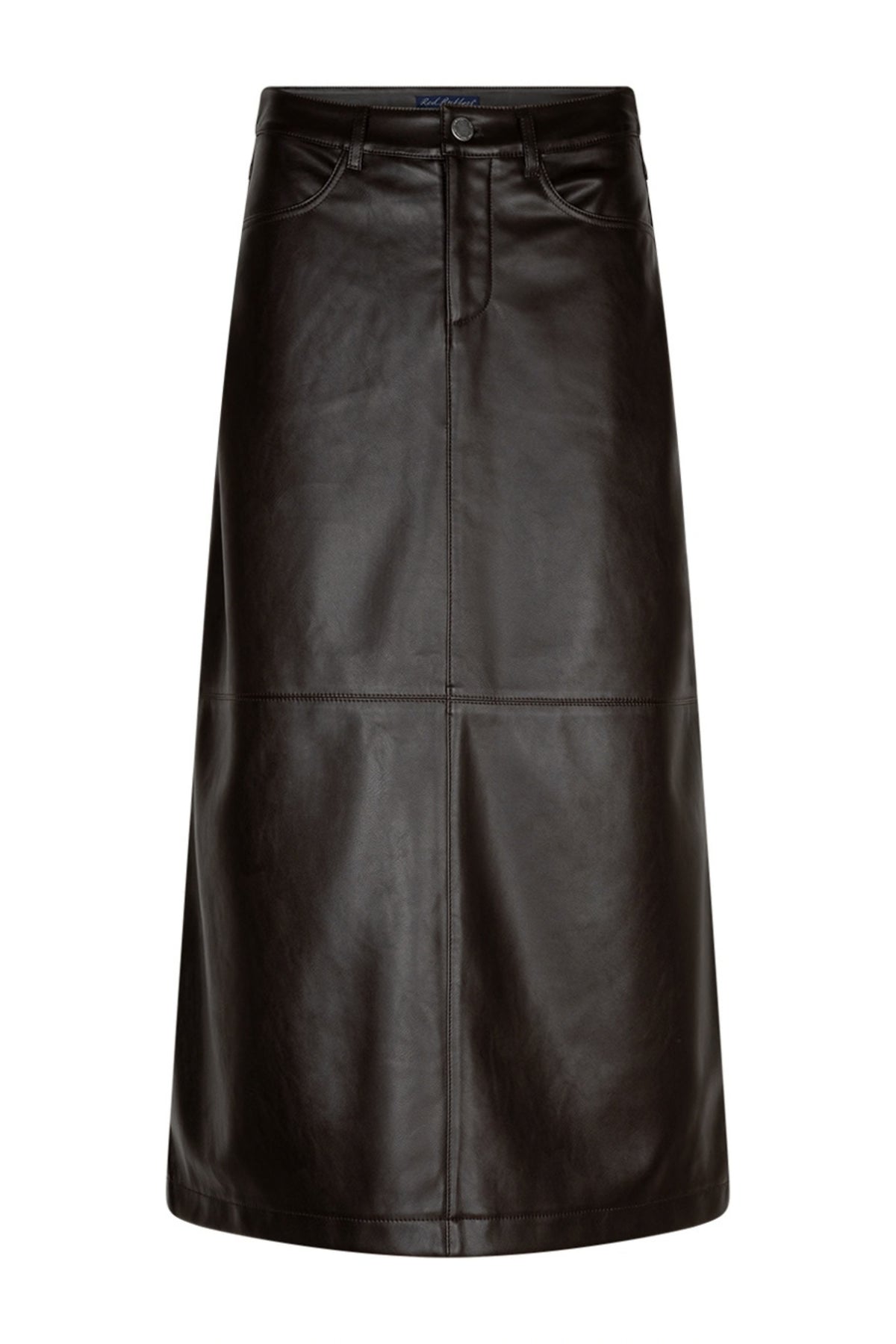 Lange rok van rood leren met franje details, Alina Faux Leather Espresso van Red Button, stijlvolle rok voor dames.
