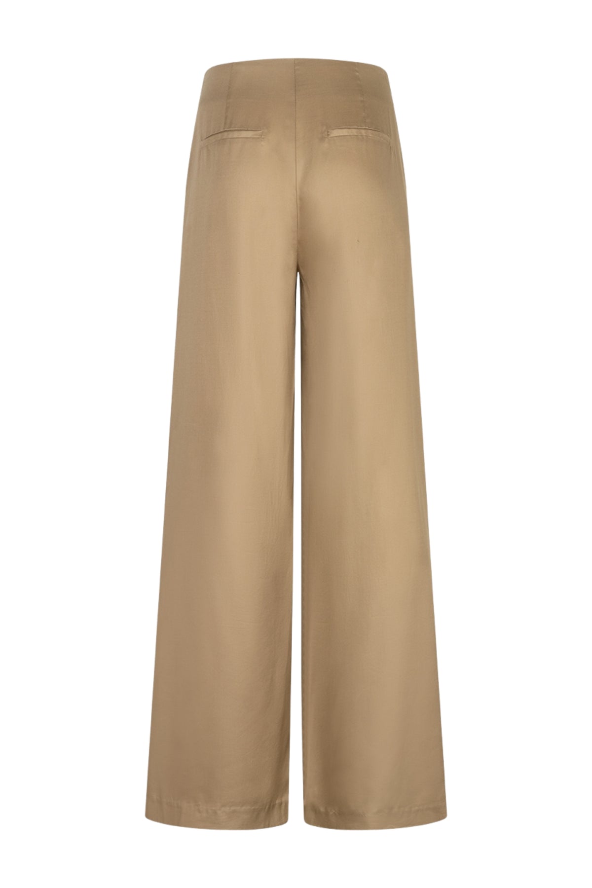 Lichte beige Pavira Terra broek van Ibana, getoond in een natuurlijke pose, met comfortabele pasvorm en modieuze uitstraling.