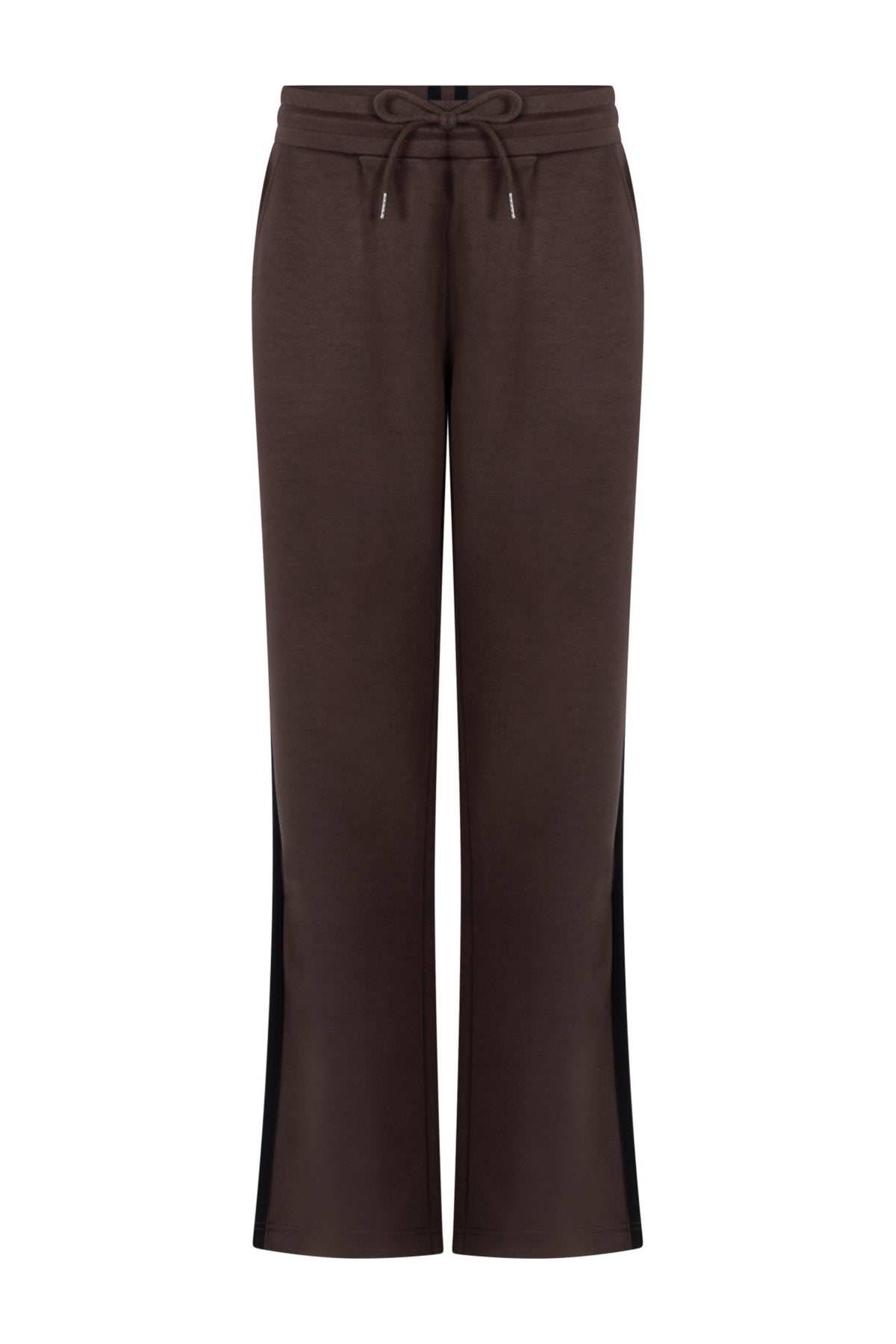 Donkere denim broek Daily Espresso A26 van Ann & You, recht model met tailleband en zakken, op een effen achtergrond.