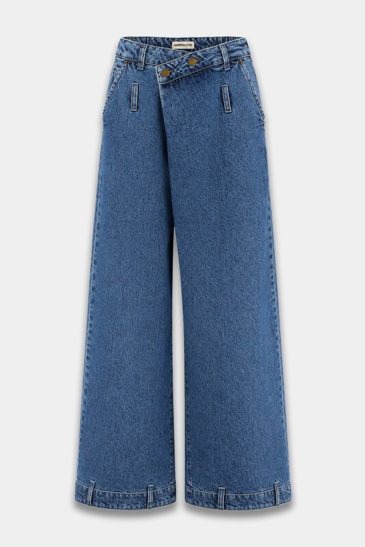Donkerblauwe jeans van Harper & Yve Dean Mid Blue AW6Z102 met rechte pasvorm en subtiele details.