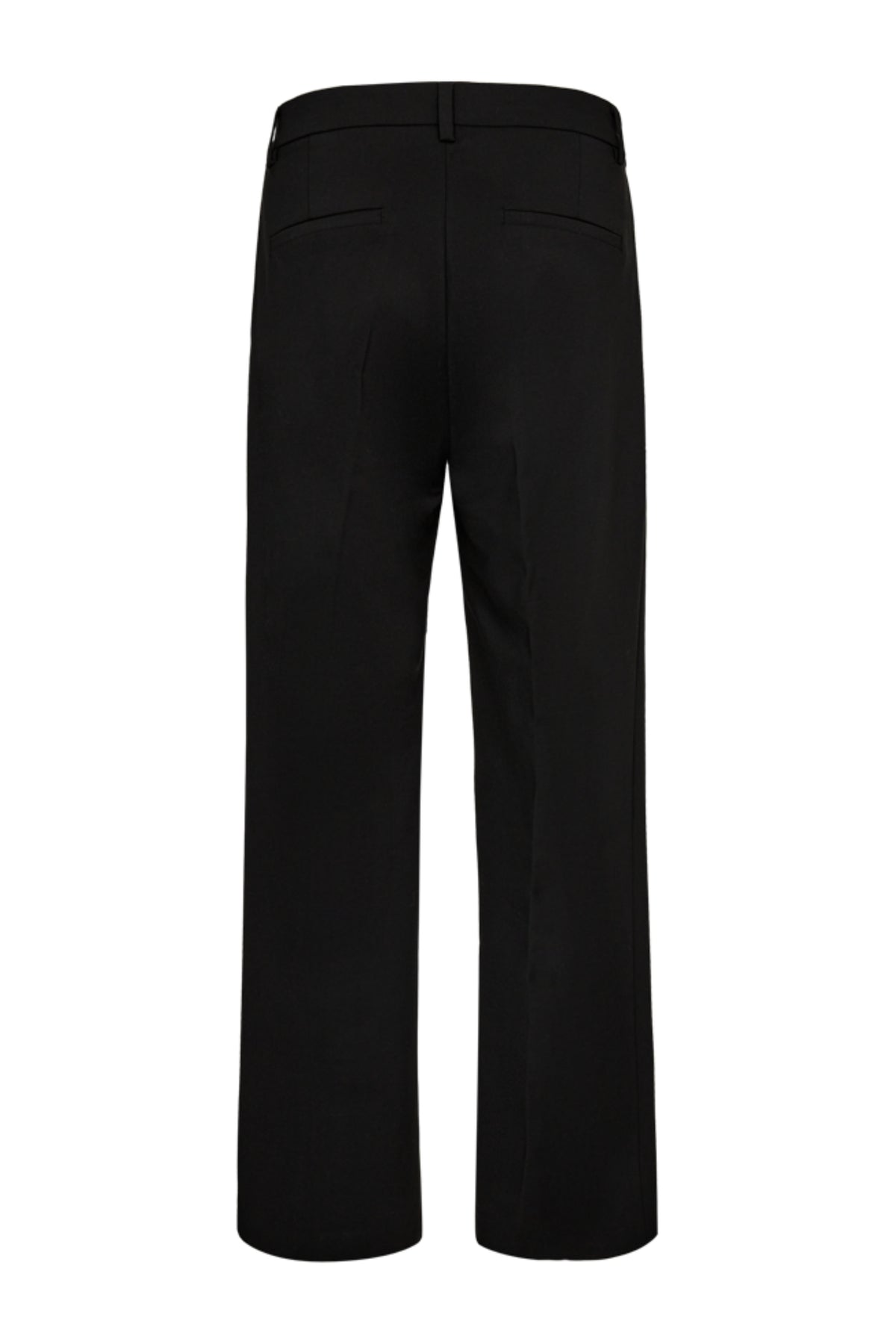 Zwarte Freequent Fqisadora broek met rechte pasvorm en elastische taille, zichtbaar op de afbeelding.