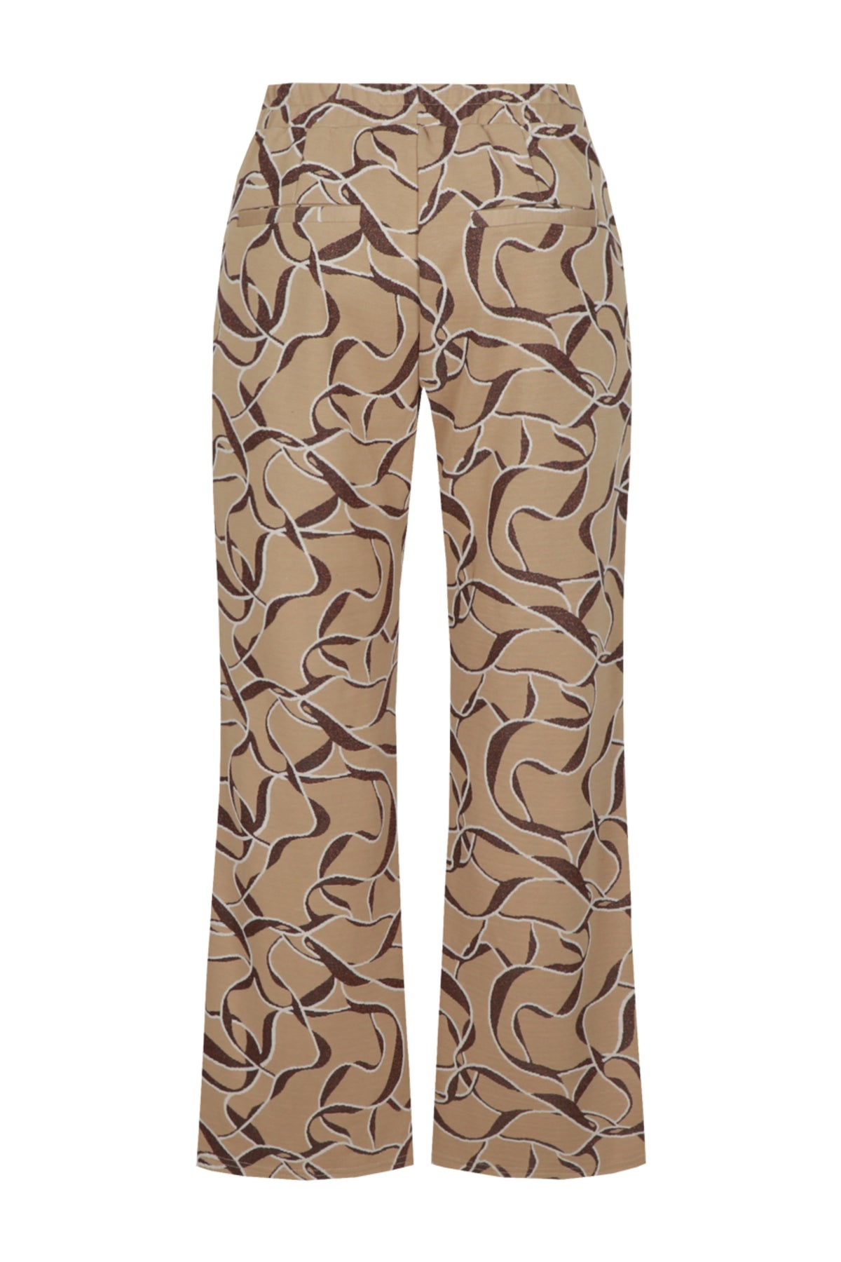 G-maxx Liadan broek in licht camel en burnt henna kleur, getoond met vouw en elastische taille voor comfortabele pasvorm