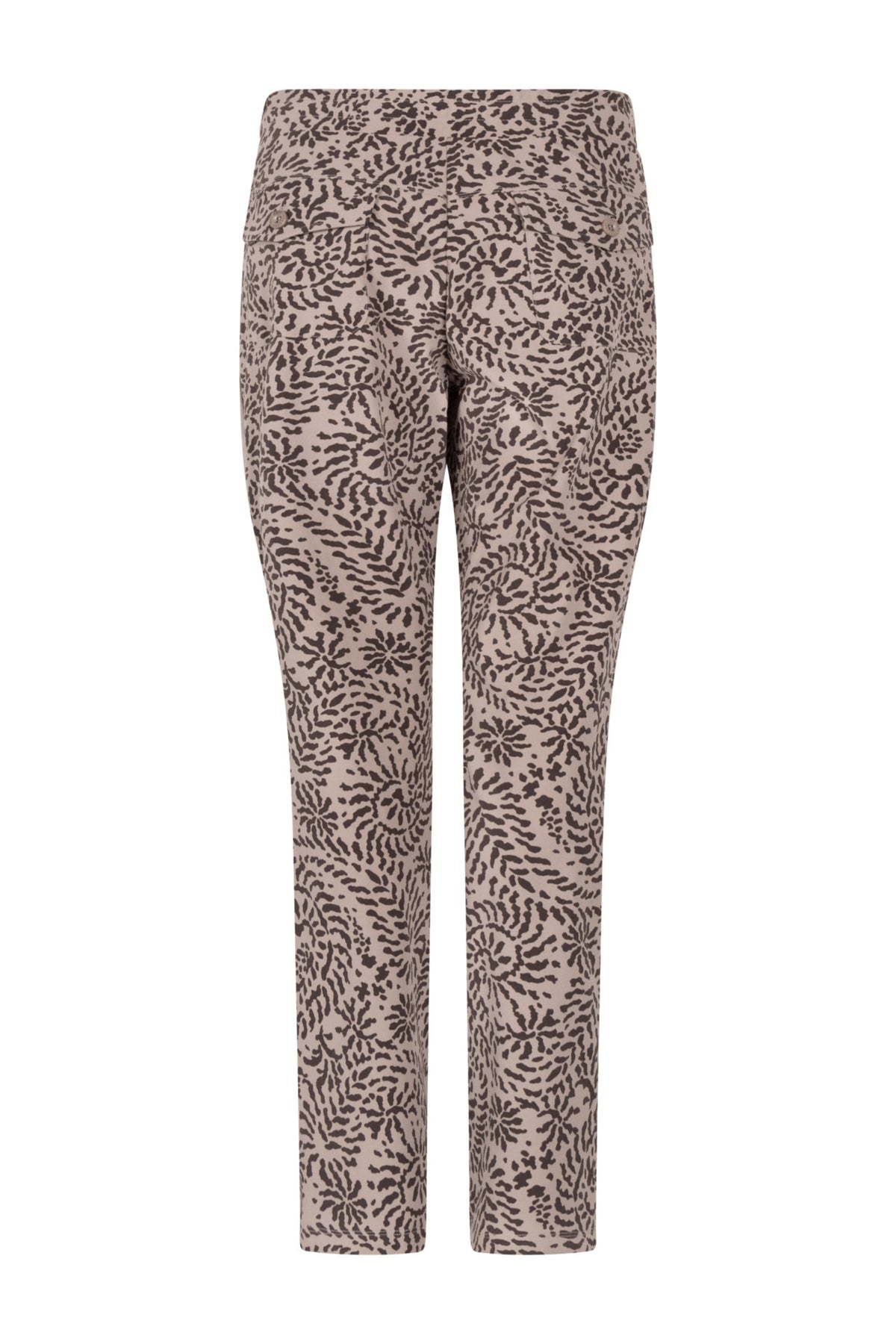 Zoso Travel Broek Hit Taupe Espresso, getailleerd model met elastische tailleband en zakken, zichtbaar op de afbeelding