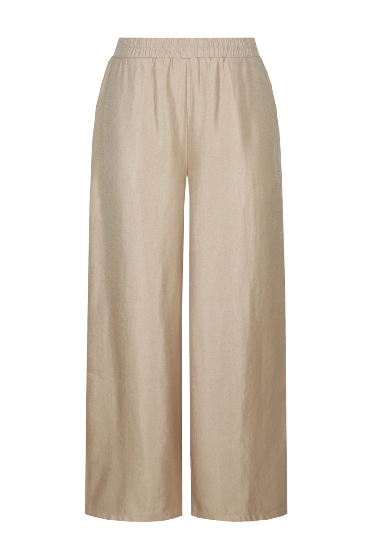 G-maxx Ashling light camel broek met rechte pasvorm en elastische taille, zichtbaar op de afbeelding.