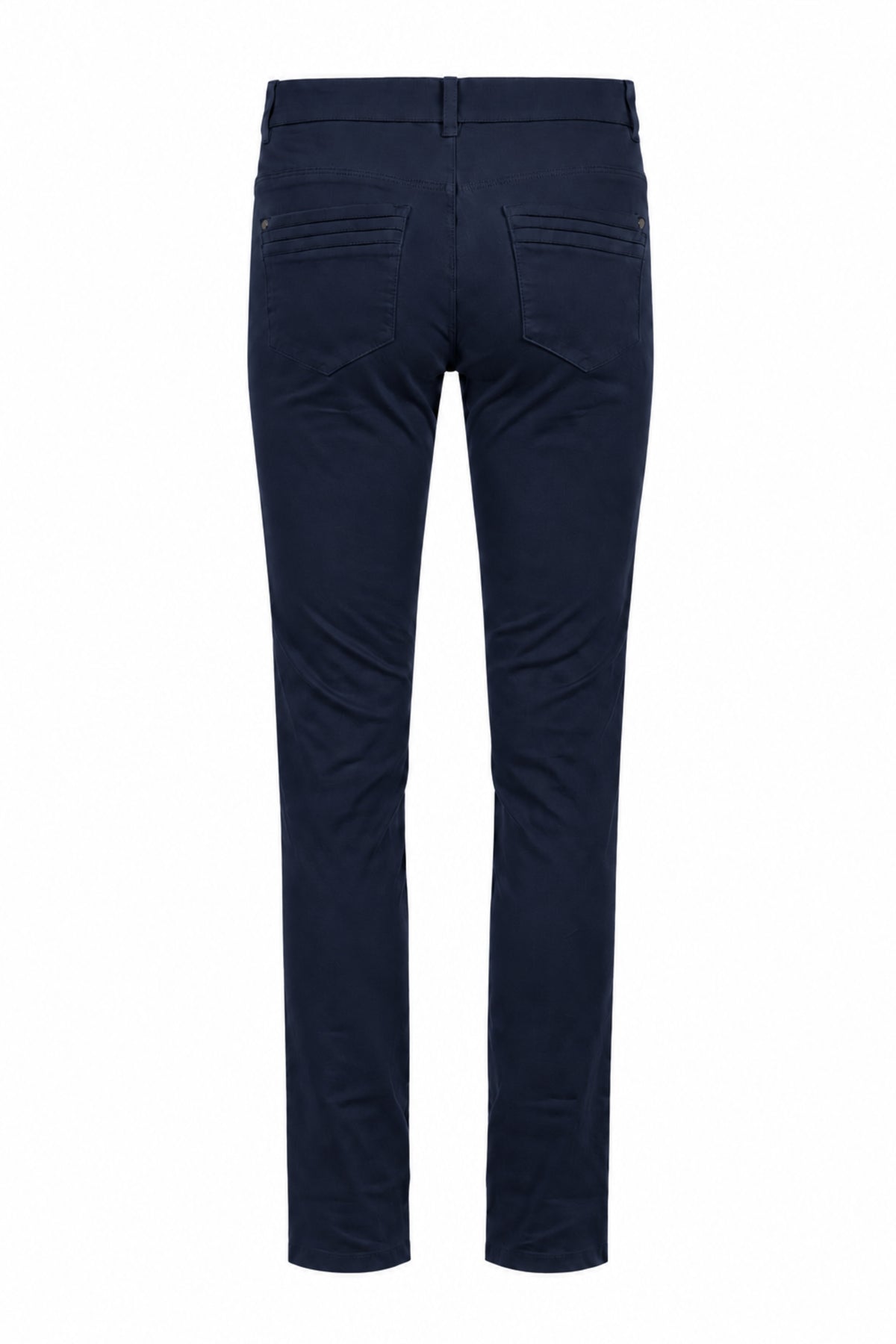 Donkerblauwe Enjoy 5-pocket jeans met indigo kleur, casual broek met klassieke pasvorm en details.