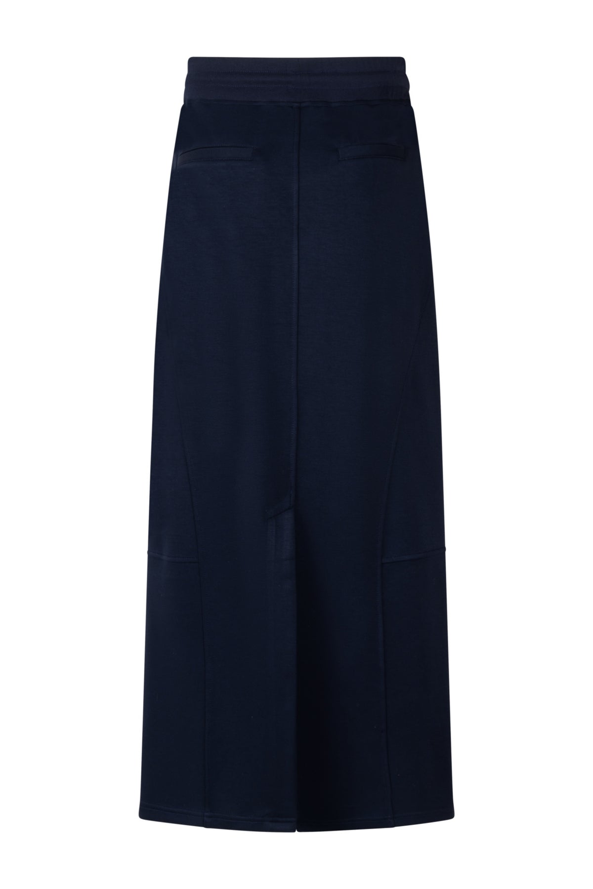 Zoso Cristal Navy rok met elegante snit en glanzende stof, zichtbaar in deze afbeelding.