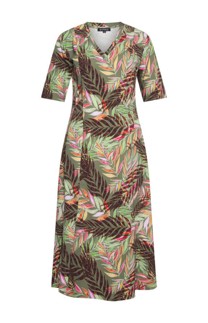 Mi Piace Travel Jurk Branches Print Olive 202810 Stretchshop.nl