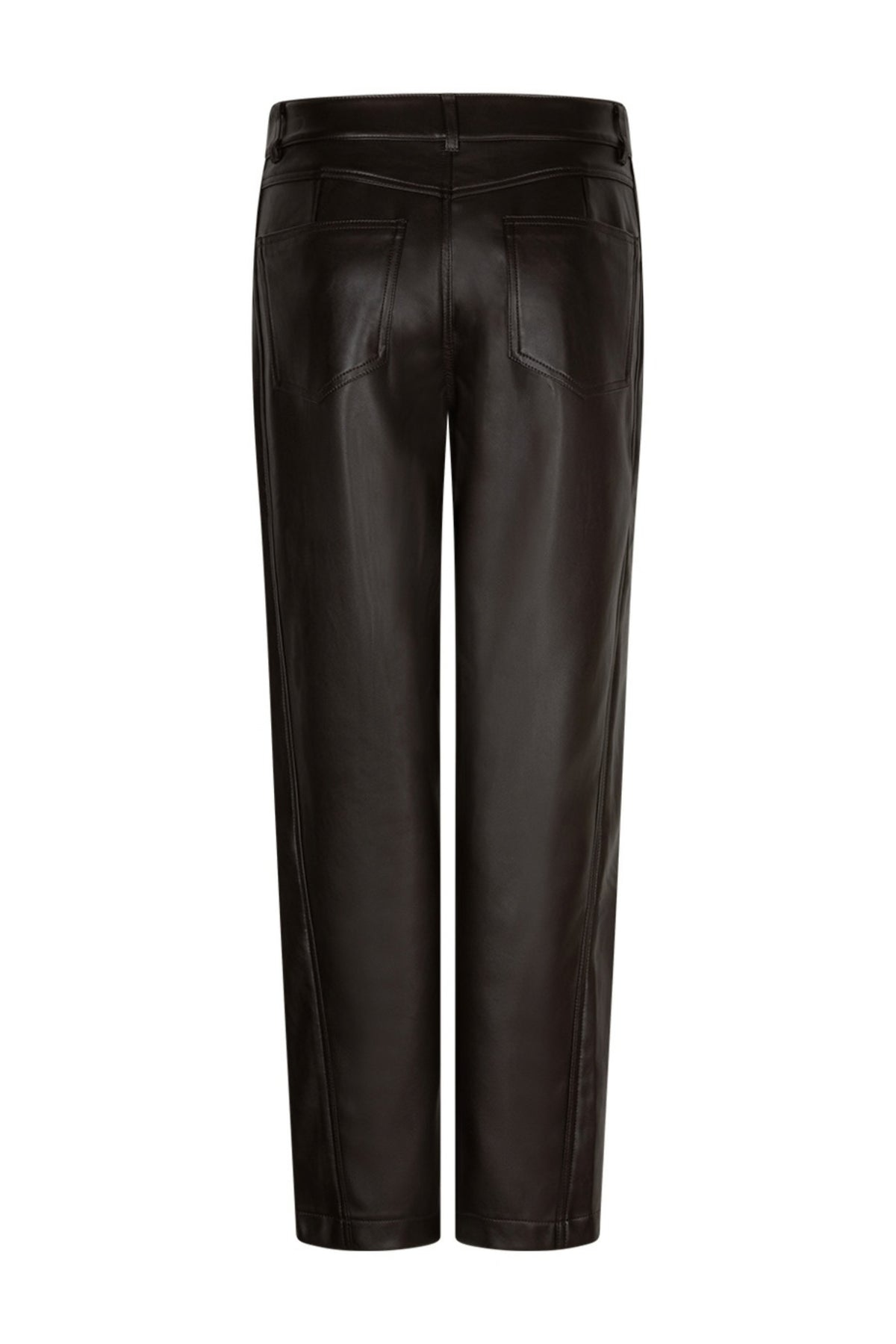 Leren broek Caitlina van Red Button, zwart met rechte pasvorm en subtiele details, gelegen op een witte achtergrond