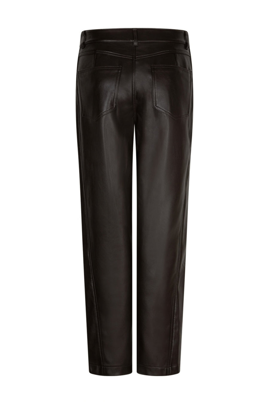 Leren broek Caitlina van Red Button, zwart met rechte pasvorm en subtiele details, gelegen op een witte achtergrond