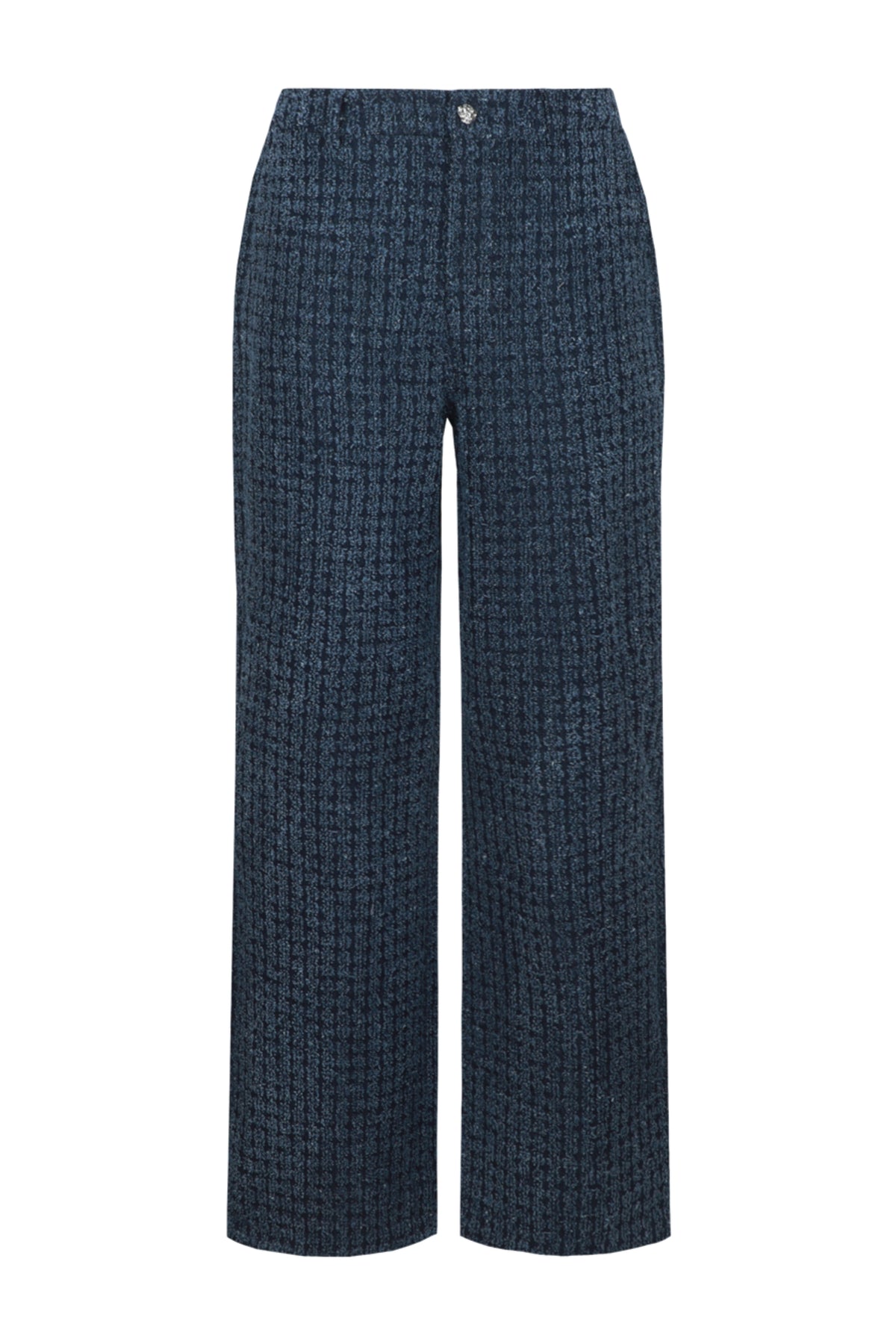 Donkerblauwe Keeva Denim jeans van G-maxx met rechte snit en klassieke vijfzakken, gedragen door een model.