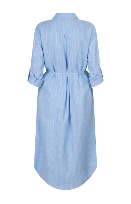 Red Button Jurk Linen Visco Pinstripe Light Blue SRB4774 Stretchshop.nl