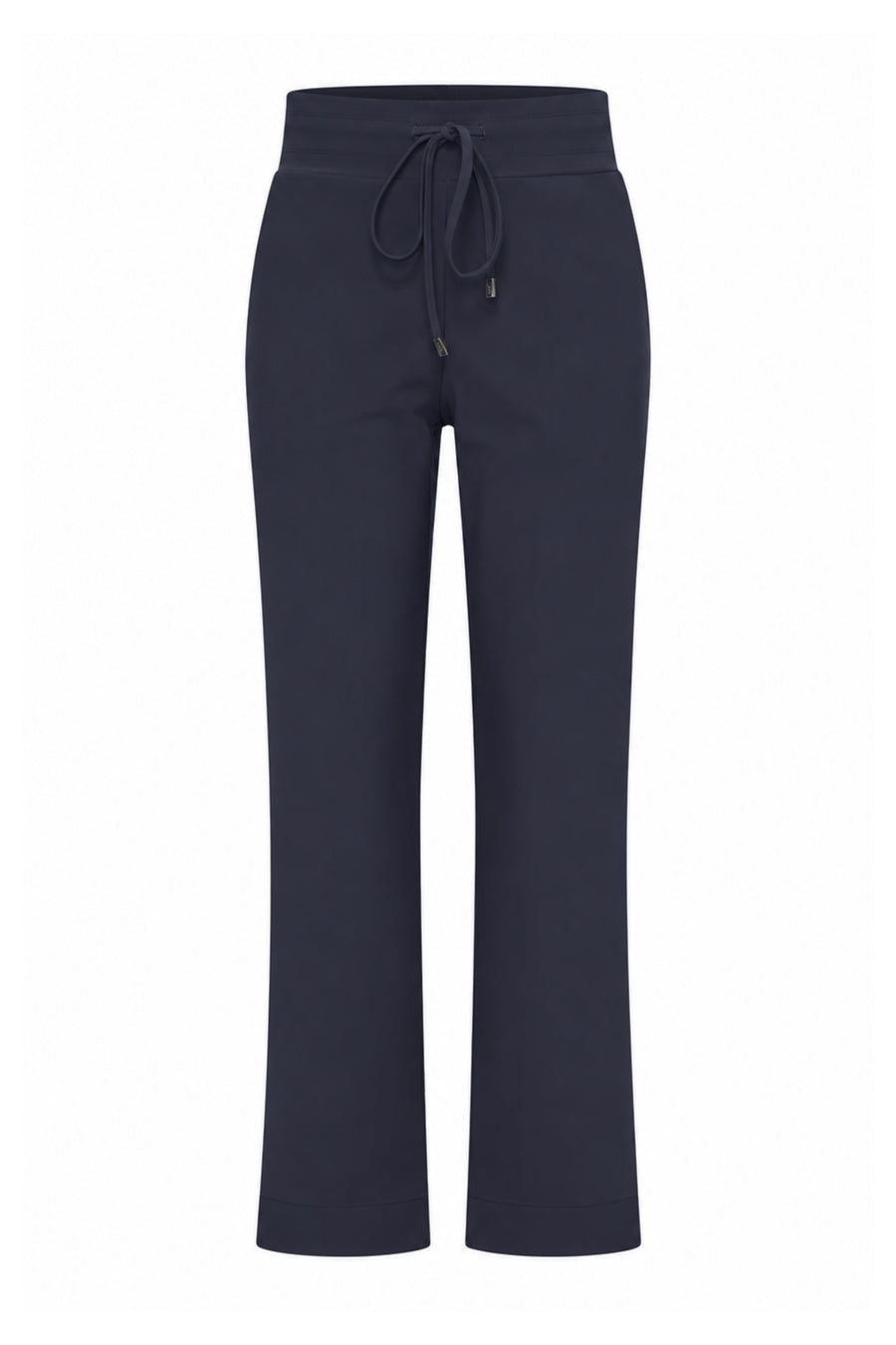 Navy bonded travel broek van Mi Piace, comfortabele reisbroek met duurzame stof en frisse uitstraling, getoond op model.
