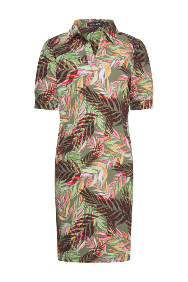 Mi Piace Travel Jurk Polo Branches Print Olive 202605 Stretchshop.nl