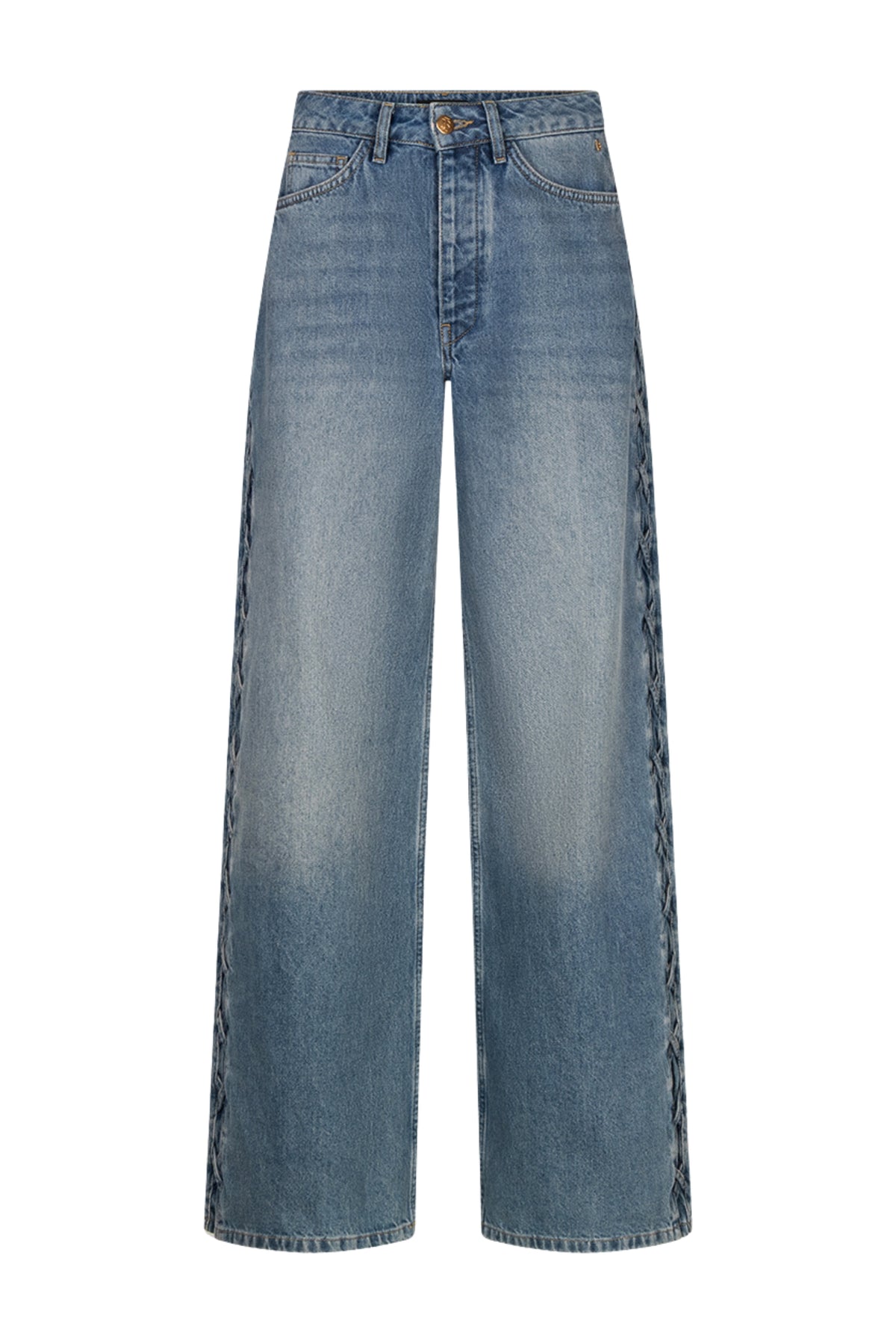 Ibana Poseph Piedra Denim broek met rechte snit en denim stof, gedragen door een persoon in een modieuze setting