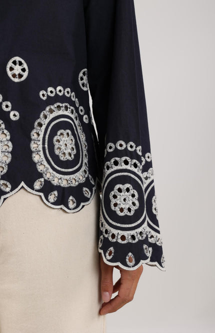 Nukus Anna Blouse Embroidery Navy NKS02198 Stretchshop.nl