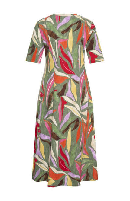 Mi Piace Travel Jurk Summer Leaf Dance Print Olive 202810 Stretchshop.nl