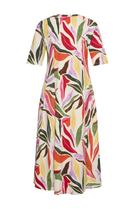Mi Piace Travel Jurk Summer Leaf Dance Print Offwhite 202810 Stretchshop.nl