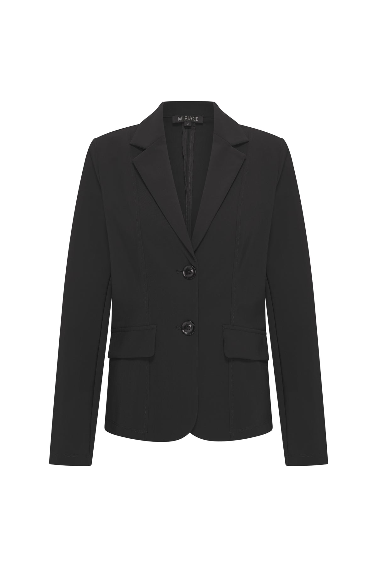 Mi Piace bonded travel blazer in zwart, stijlvolle herenjas met waterafstotende stof en moderne pasvorm, geschikt voor reizen.