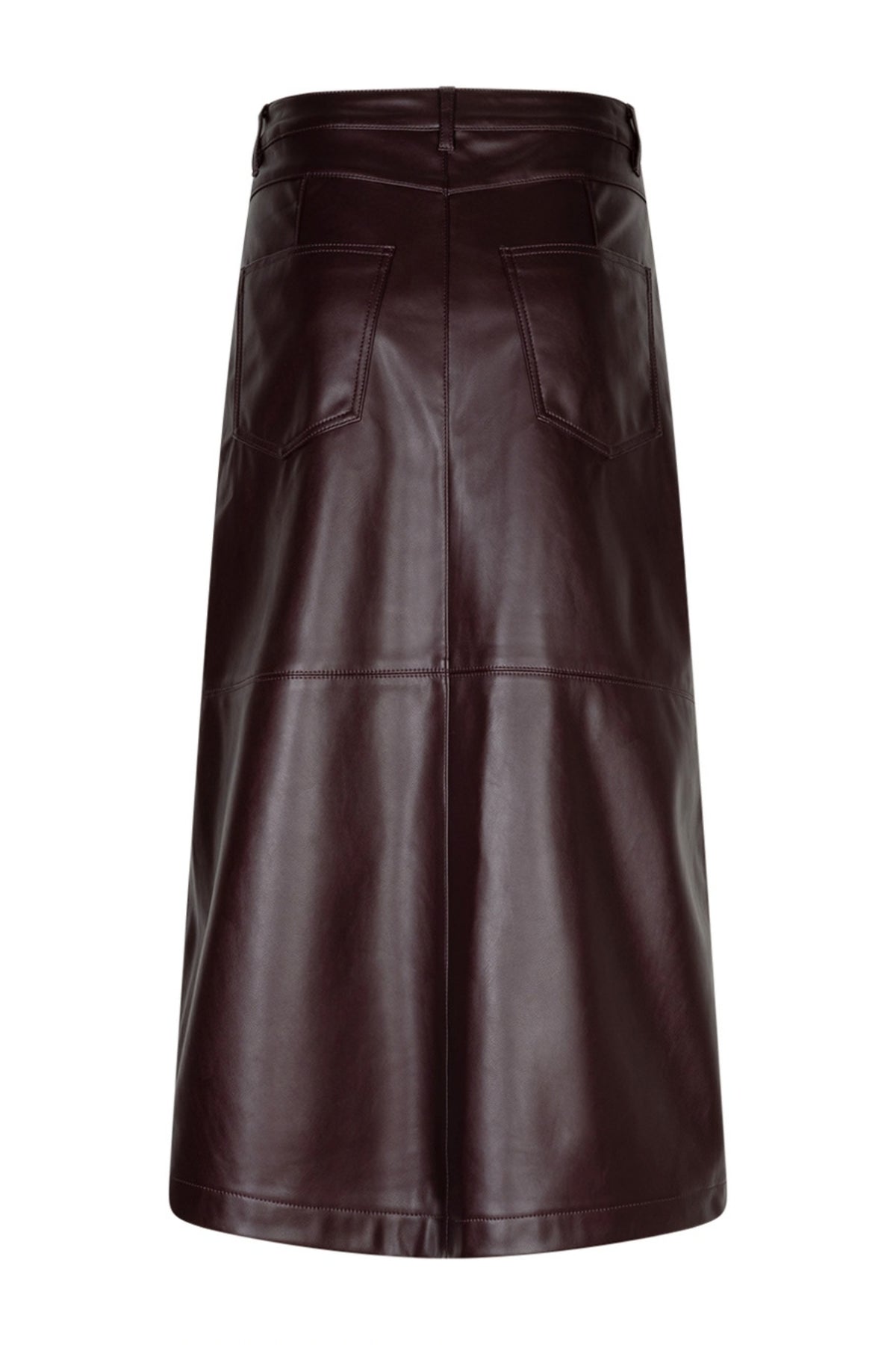 Rode faux leren rok Alina van Red Button, burgundy kleur, met A-lijn snit en stijlvol ontwerp, gedragen door een model.