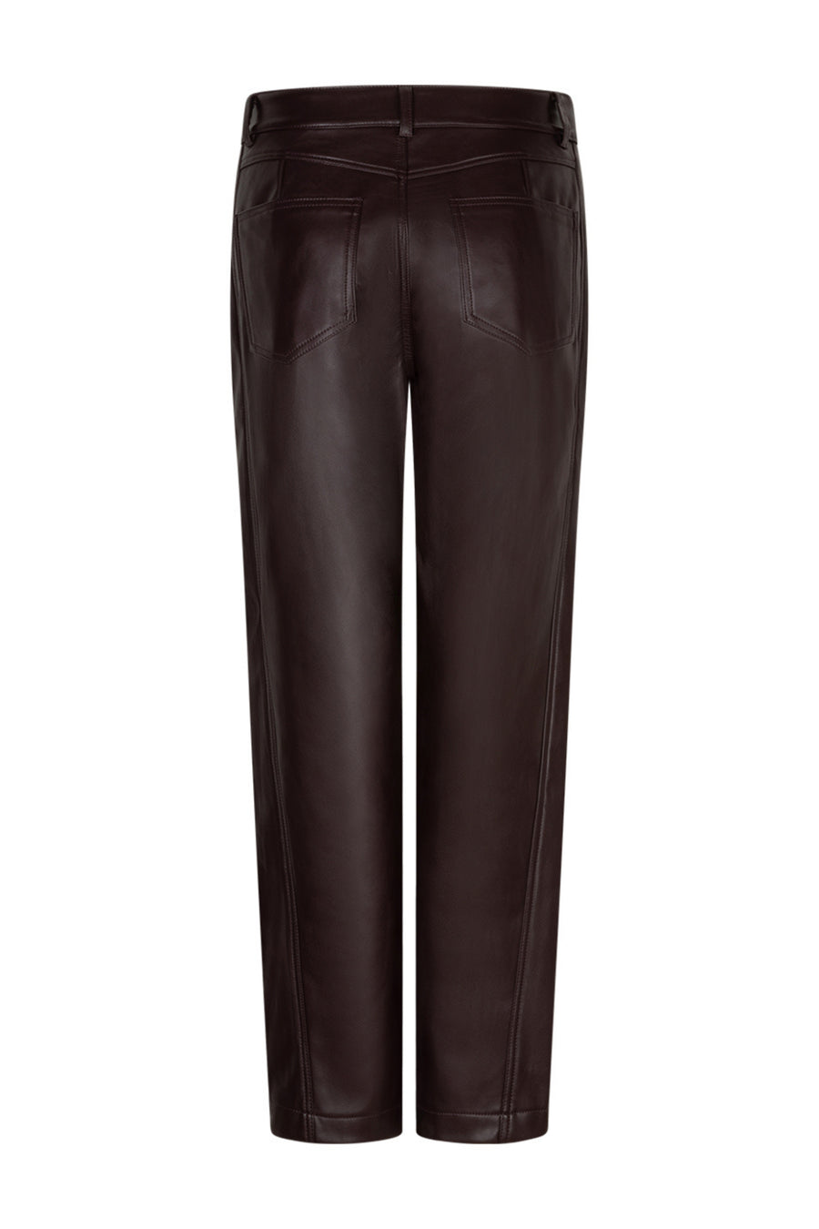 Lederen broek Caitlina SRB5079 L28 in bordeauxkleur van Red Button, met stijlvolle pasvorm en faux leer afwerking op afbeelding