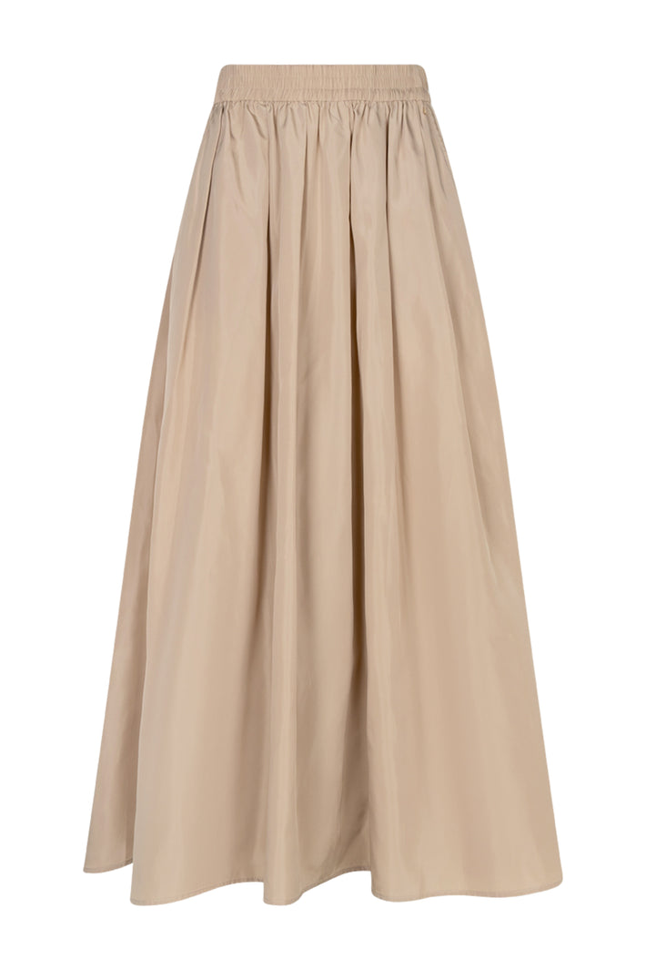 Lichte beige Sana Ostra rok van Ibana met elegante snit en natuurlijke stof, zichtbaar in de afbeelding.