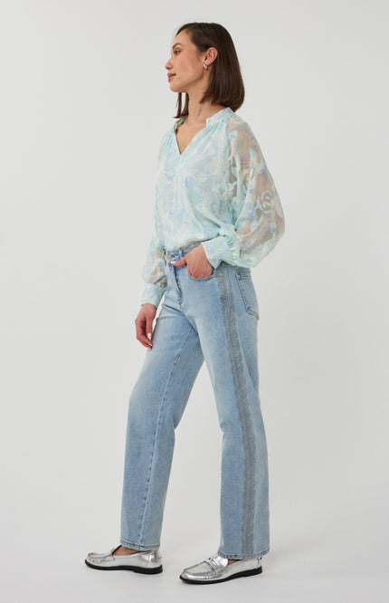 EsQualo Blouse Bow Shadow Print SP26.14017 Stretchshop.nl