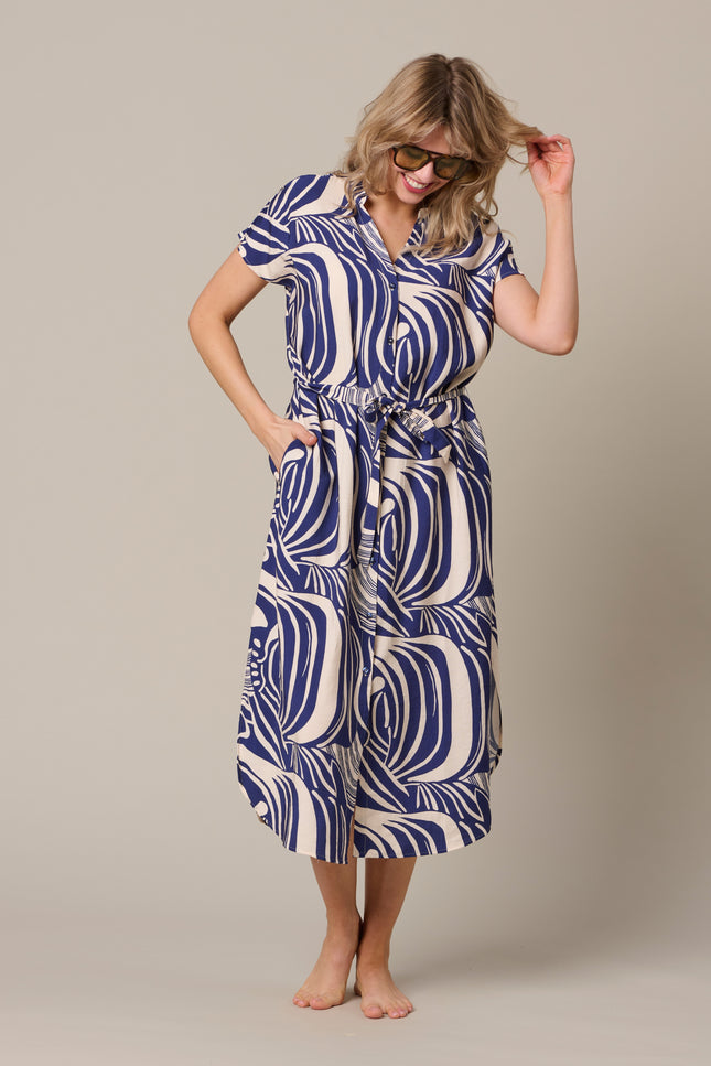 &Co woman Jurk Liva Weave Blue Multi DR311 Stretchshop.nl